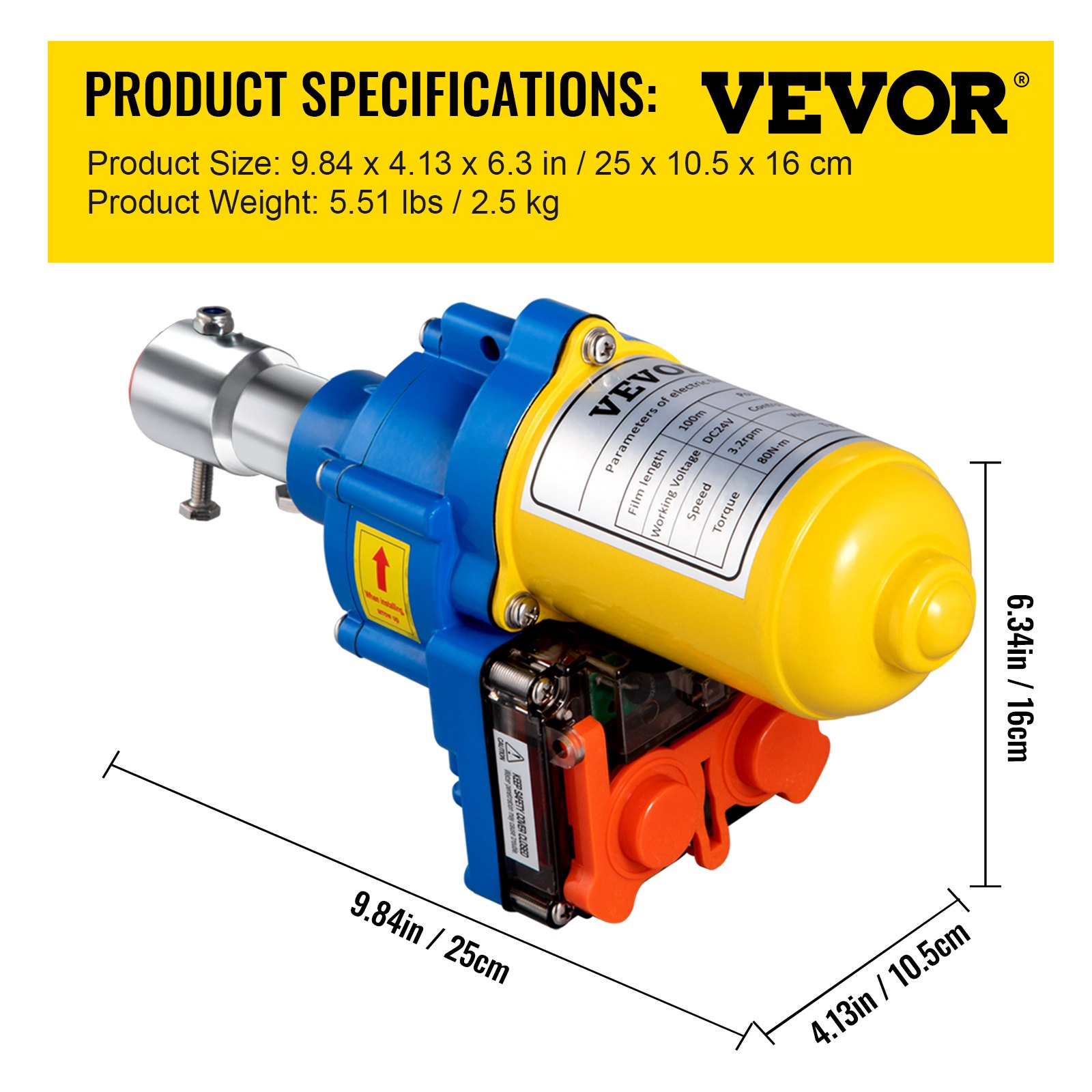 Vevor Greenhouse Roll Up Motor, 100w Dc 24v 3.2 Rpm, Waterproof 