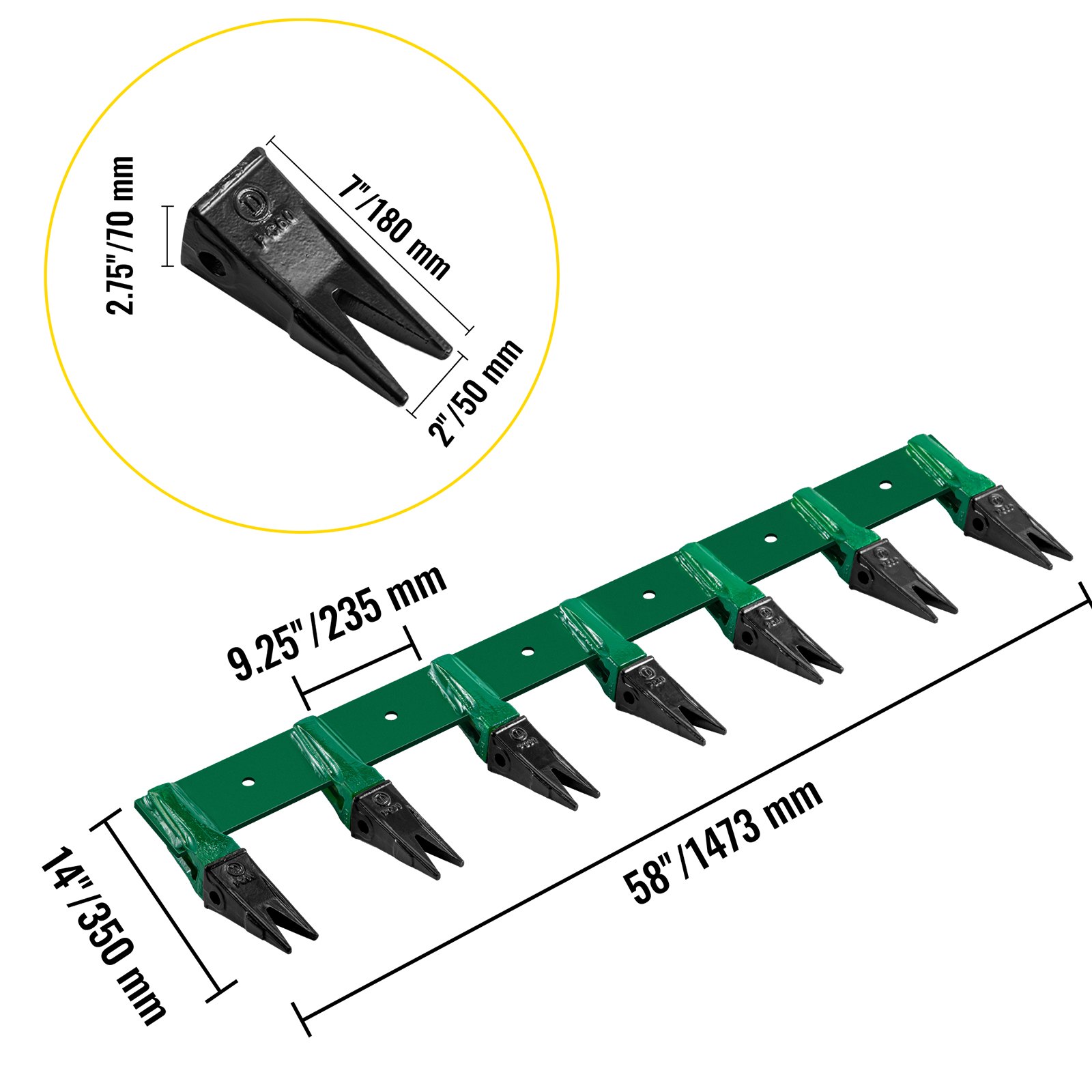 VEVOR Bucket Tooth Bar, 58'' Bolt on Tooth Bar, with 7 Weldon Shanks