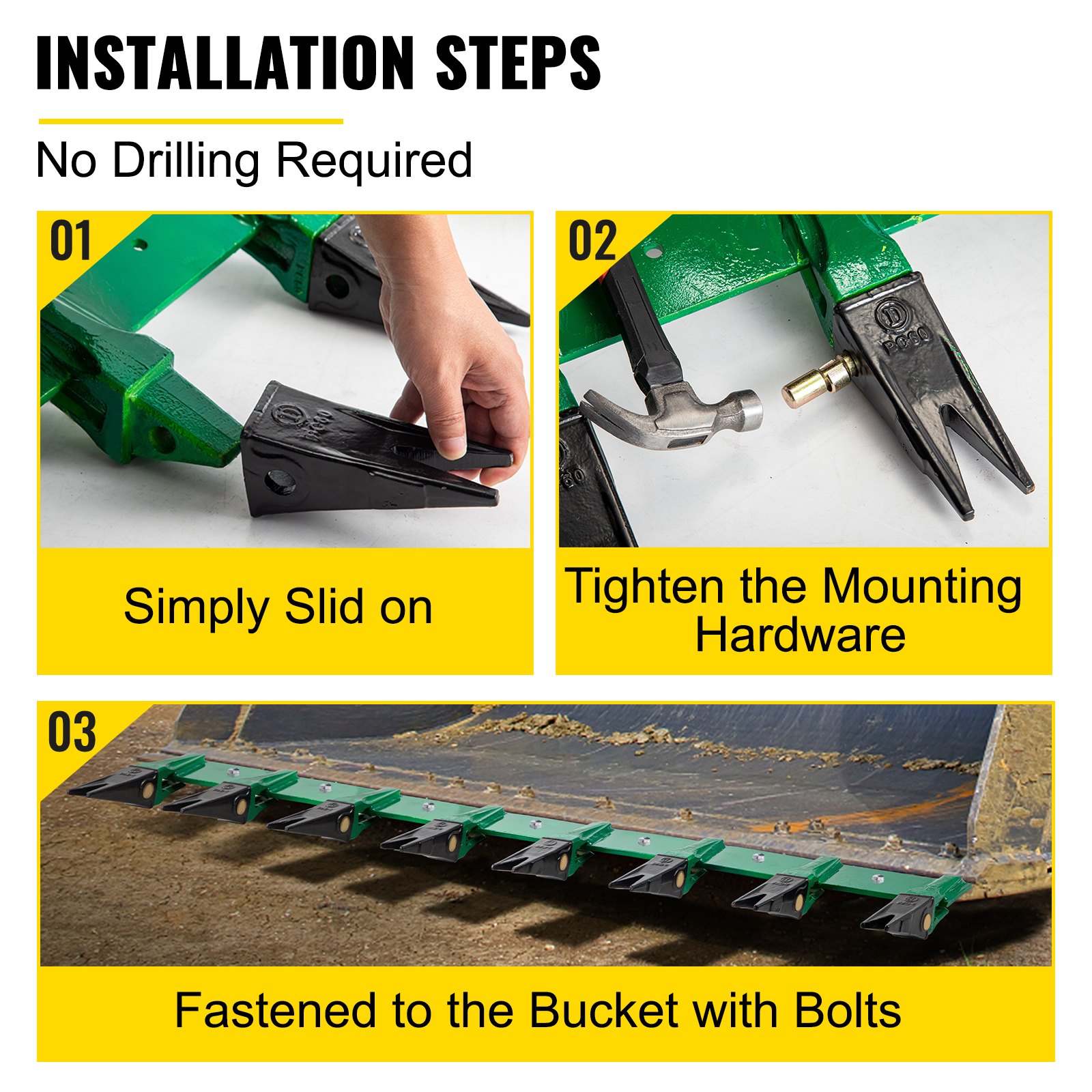 VEVOR Bucket Tooth Bar, 73" Piranha Tooth Bar, 8 Teeth Tractor Tooth