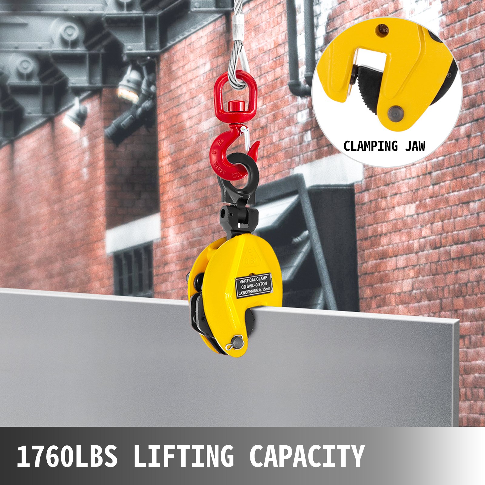 Vertical Plate Clamp, 1760Lbs Plate Lifting Clamp,0.8T,Jaw