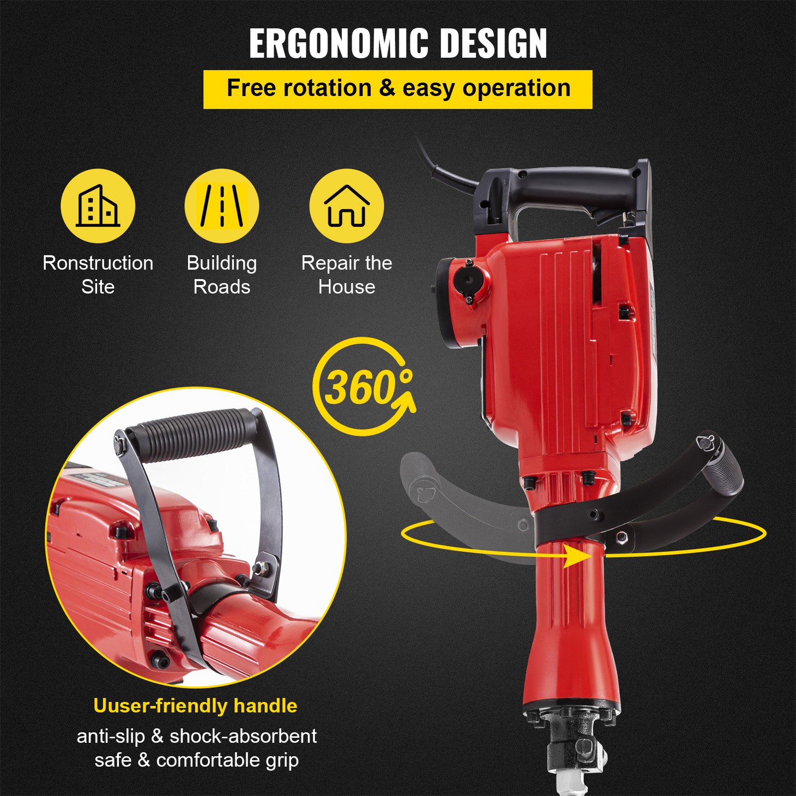 VEVOR Démolition Jack Marteau Béton Marteau 2200W Électrique Marteau 3
