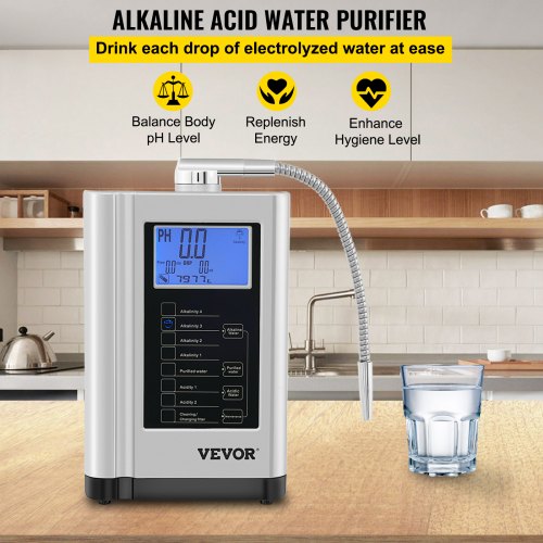 VEVOR Water Ionizer Machine Alkaline Acid Water Purifier PH3.510.5 w/ 3.8" LCD VEVOR US