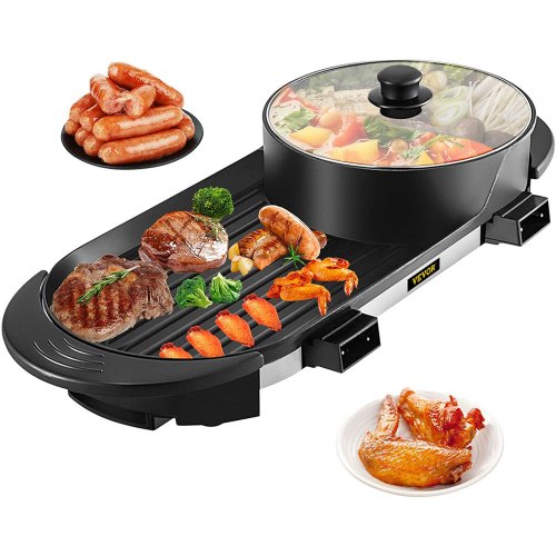 VEVOR 2 in 1 BBQ Grill and Hot Pot with Divider, Aluminum Alloy