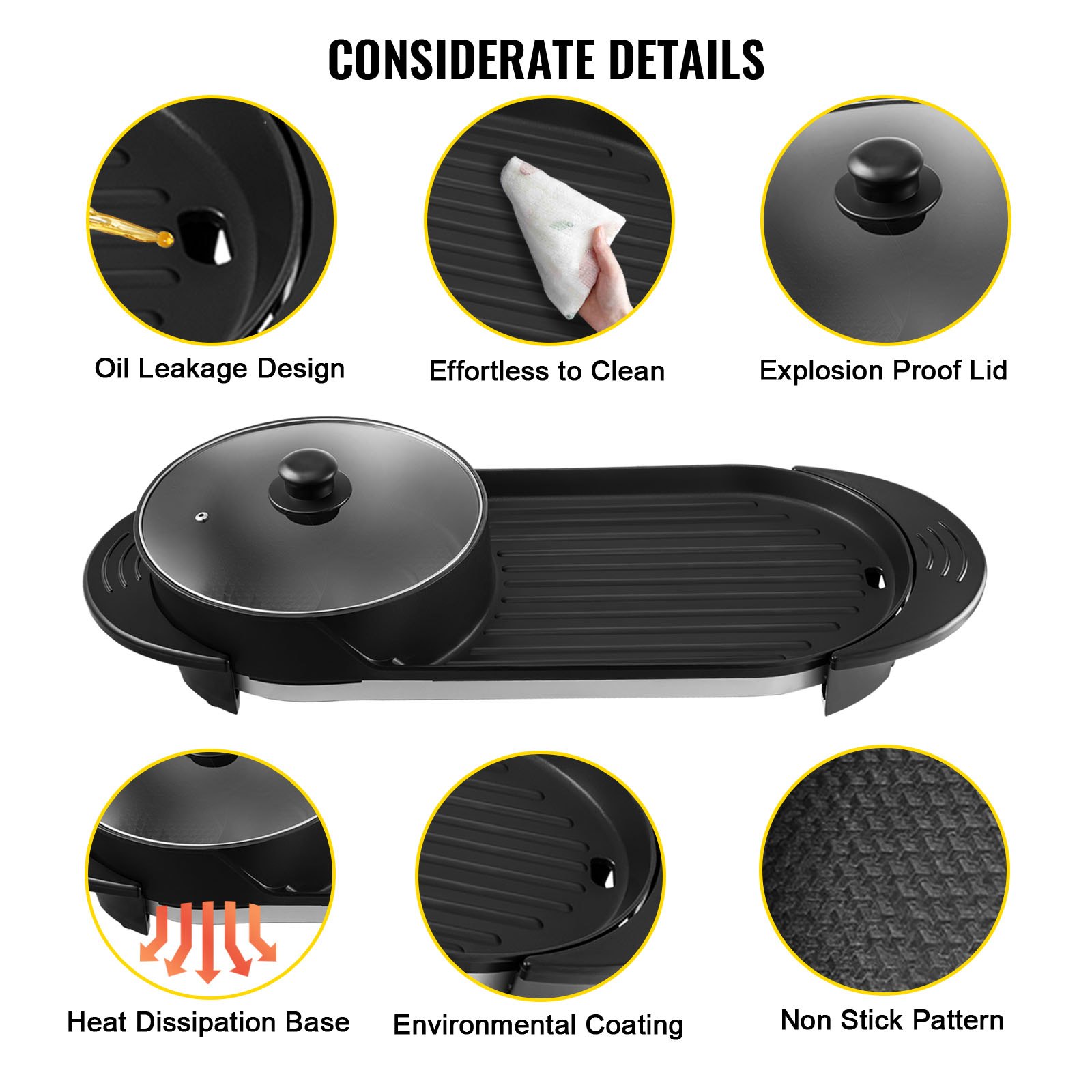 VEVOR 2 in 1 BBQ Grill and Hot Pot with Divider, Aluminum Alloy