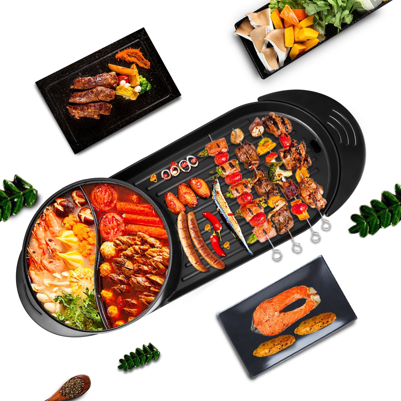 VEVOR 2 in 1 BBQ Grill and Hot Pot with Divider, Aluminum Alloy