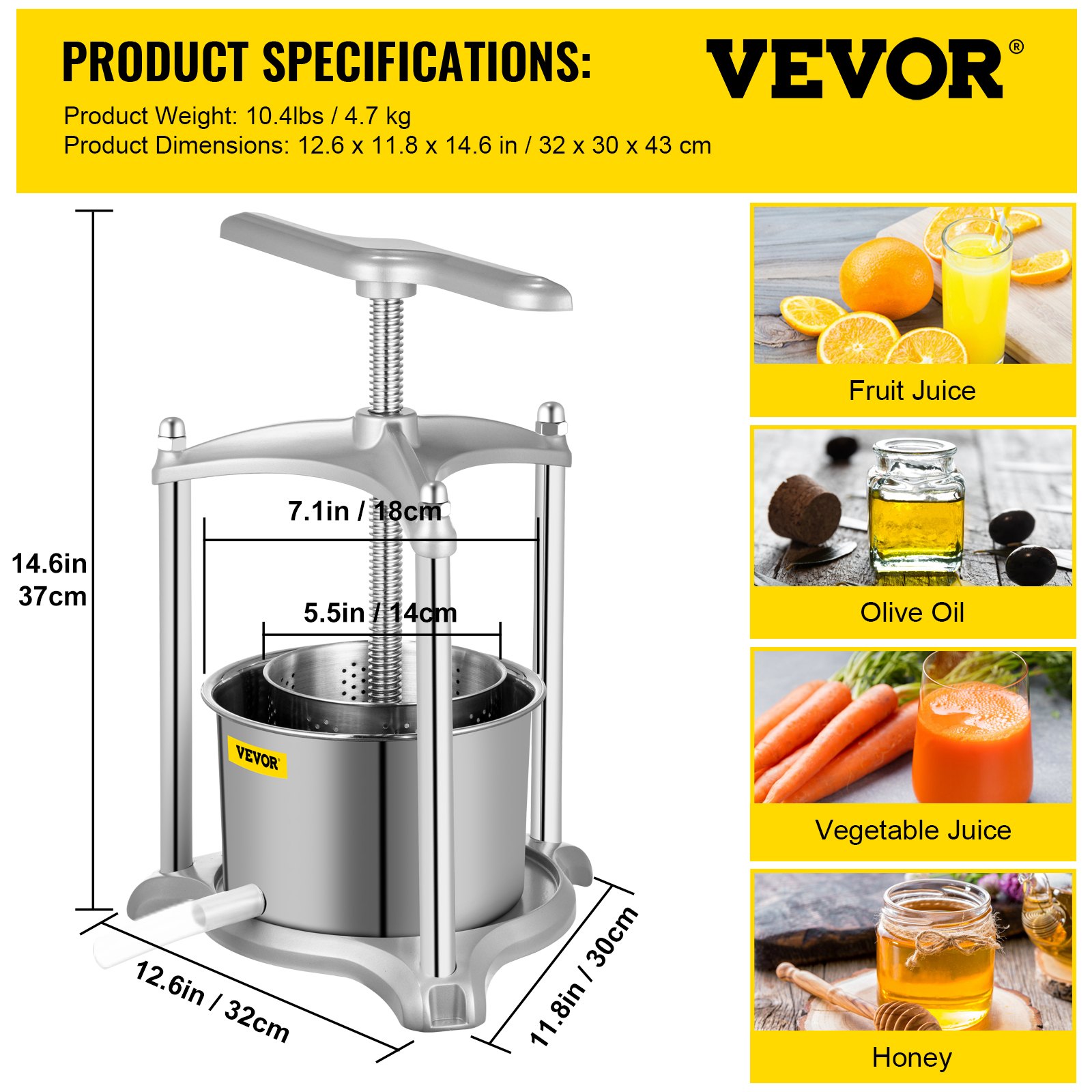 VEVOR Fruit Wine Press, 0.8Gal Wine Press, 3L Fruit Cider Grinder w
