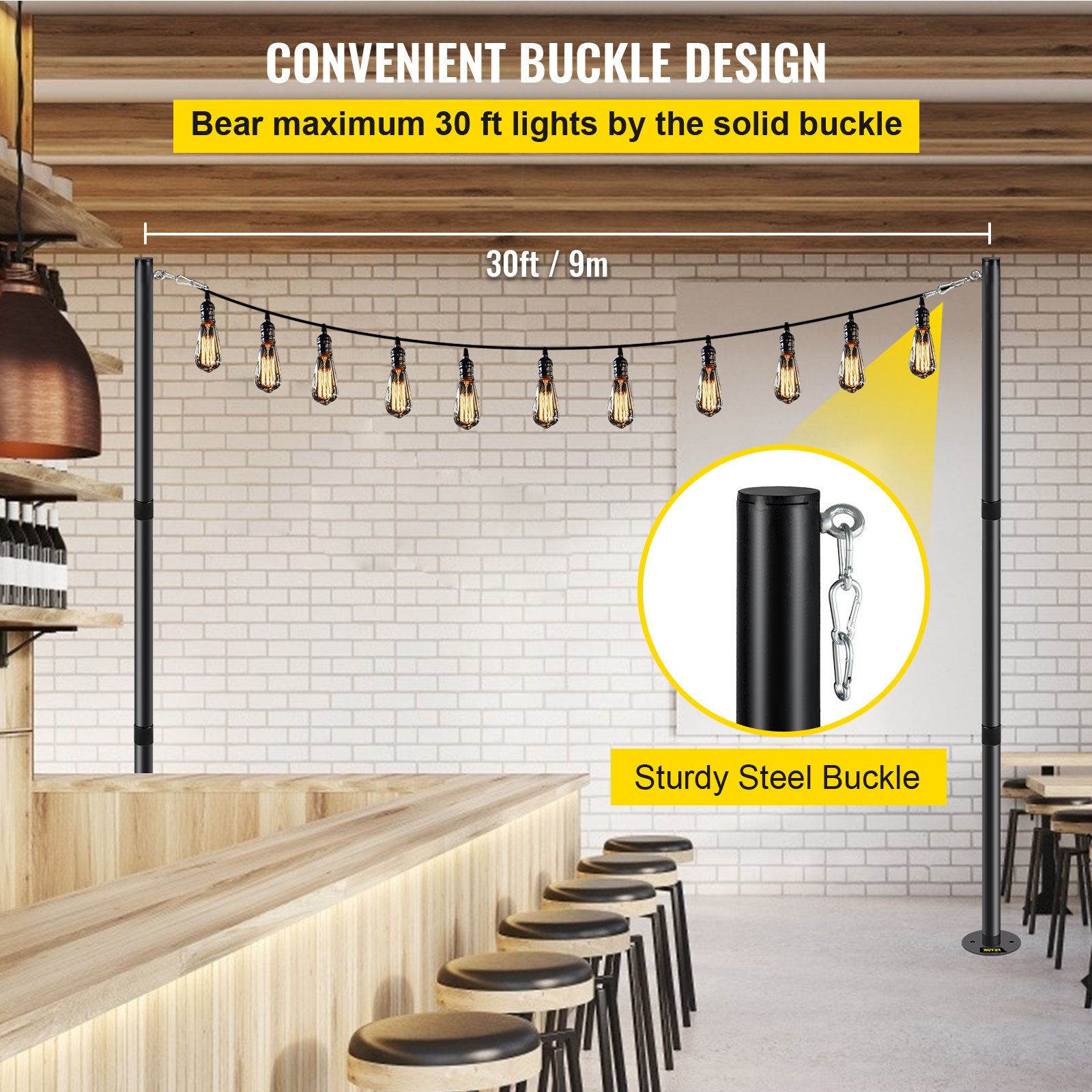 VEVOR String Light Pole, 9.6ft Light String Pole, 1.75in Patio Light