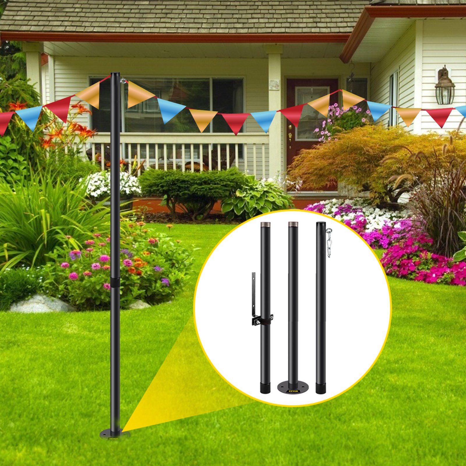 VEVOR String Light Pole, 9.6ft Light String Pole, 1.75in Patio Light ...