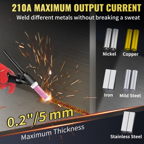 VEVOR 210Amp TIG Welder 3-in-1 – 110V/220V Dual Voltage, HF TIG, Stick & Clean Welding Machine With Torch, IGBT Inverter & USB Port