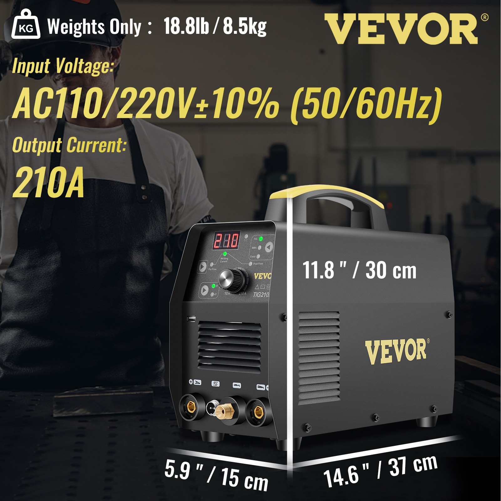 VEVOR 210Amp TIG Welder, Welder TIG 3 in 1, 110/220V Dual Voltage HF