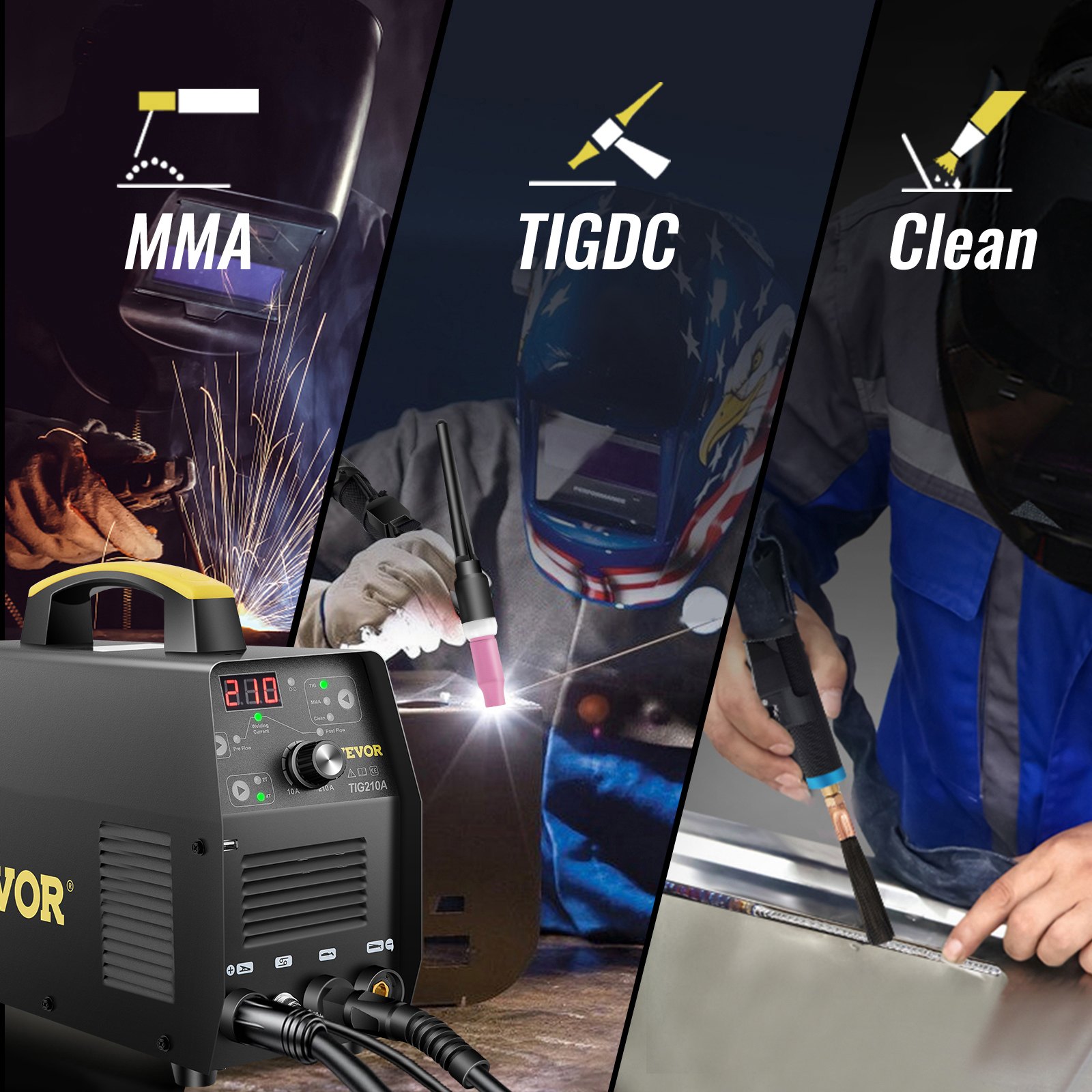 VEVOR 210Amp TIG Welder, Welder TIG 3 in 1, 110/220V Dual Voltage HF ...