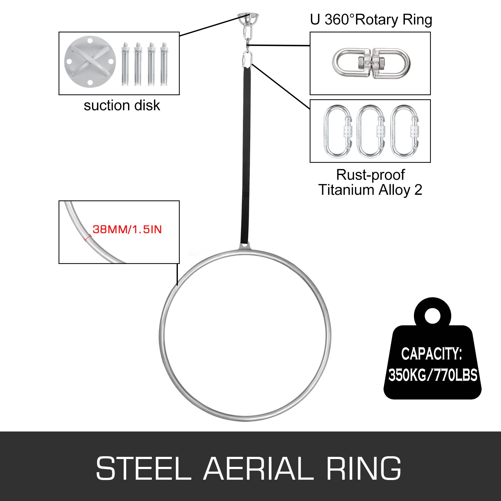 VEVOR womens Single Point Aerial Equipment Yoga Hoop for Aerial Dancing