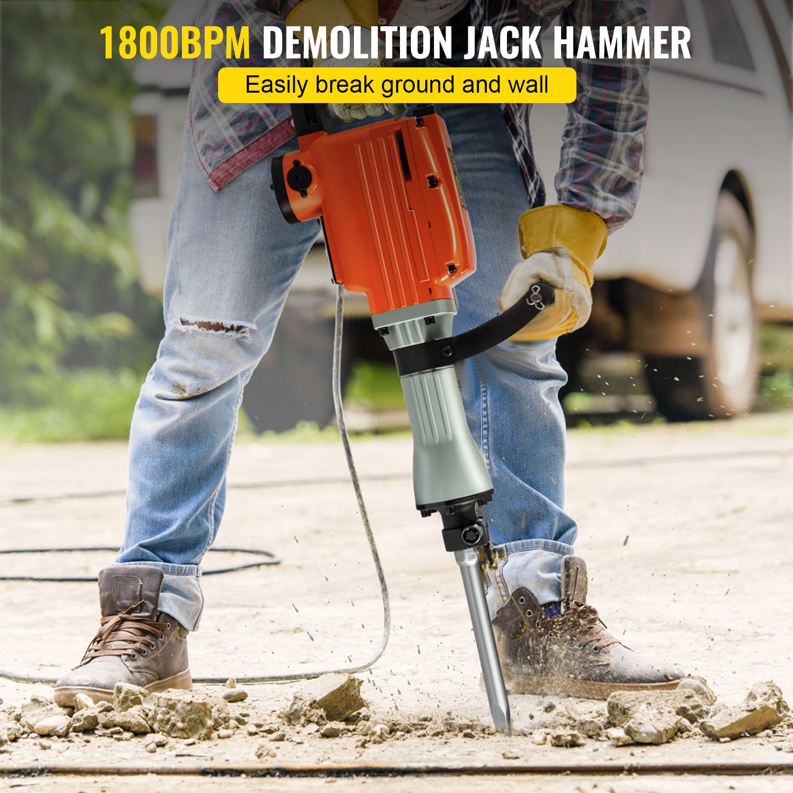 VEVOR Demolition Jack Hammer 3600W Jack Hammer Concrete Breaker 1800
