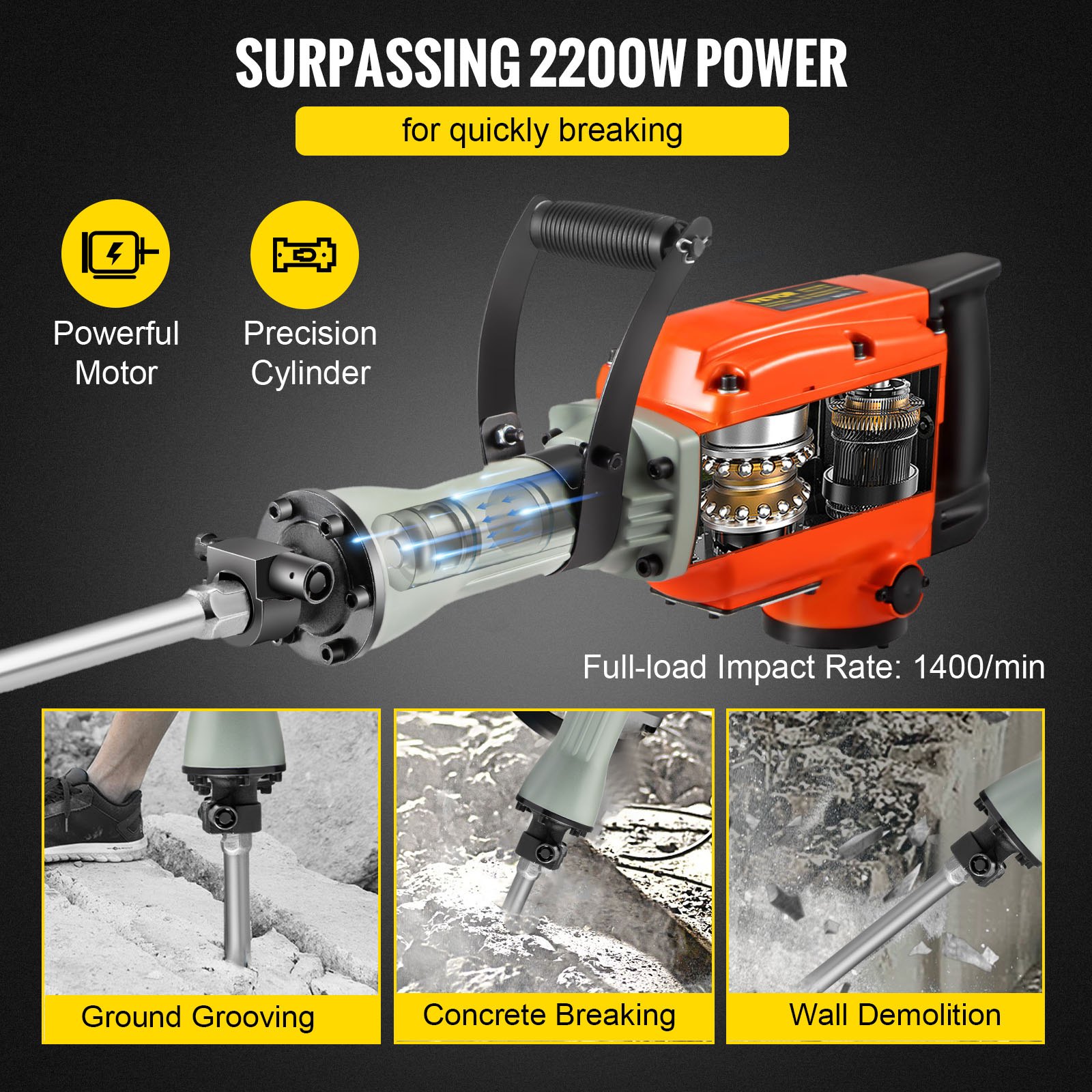 VEVOR Demolition Jack Hammer, 2200W Electric Demolition Jack Hammer w