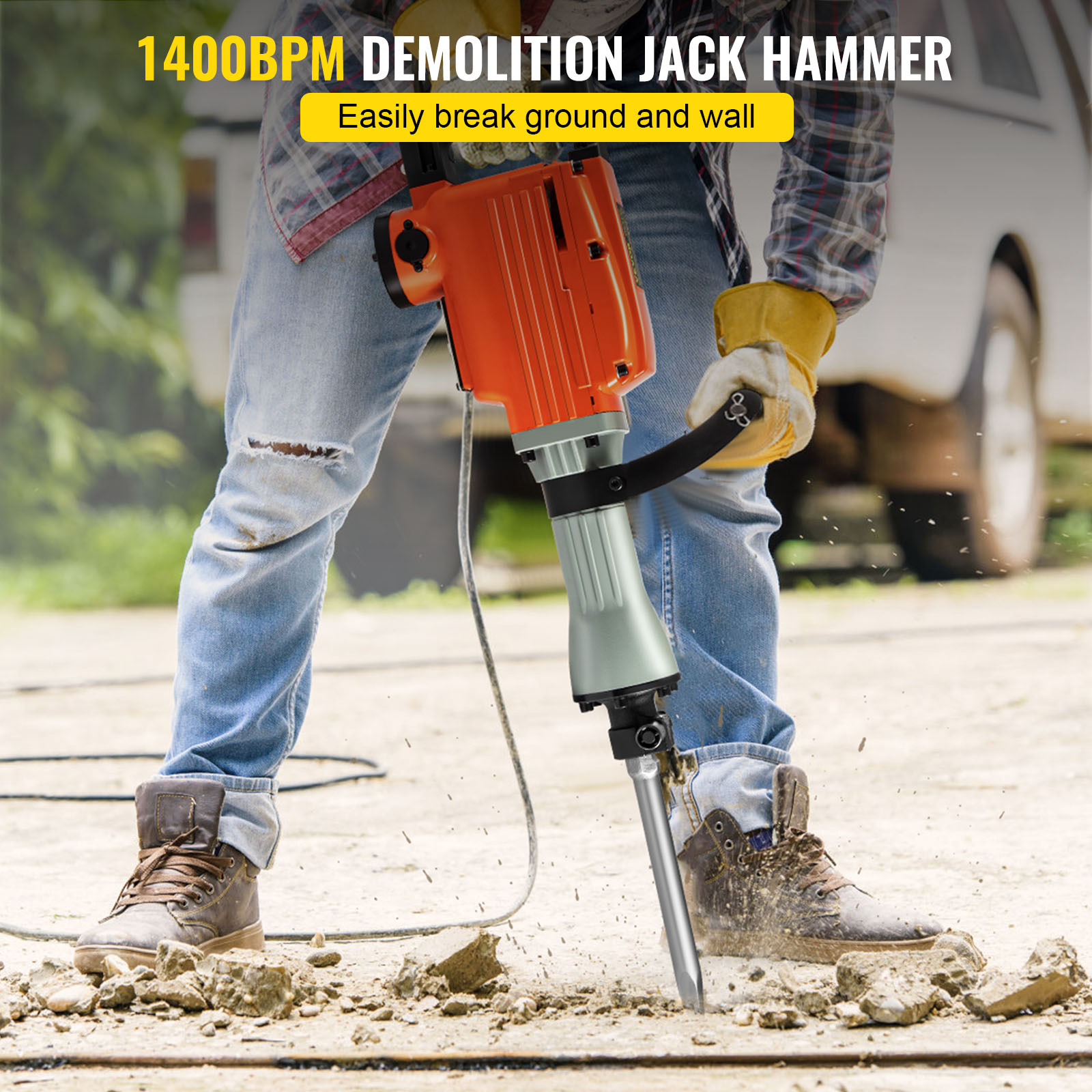 VEVOR Demolition Jack Hammer, 2200W Electric Demolition Jack Hammer 4 Bits clay spade chisel