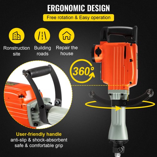 VEVOR Demolition Jack Hammer Concrete Breaker 3600W Electric Hammer 4