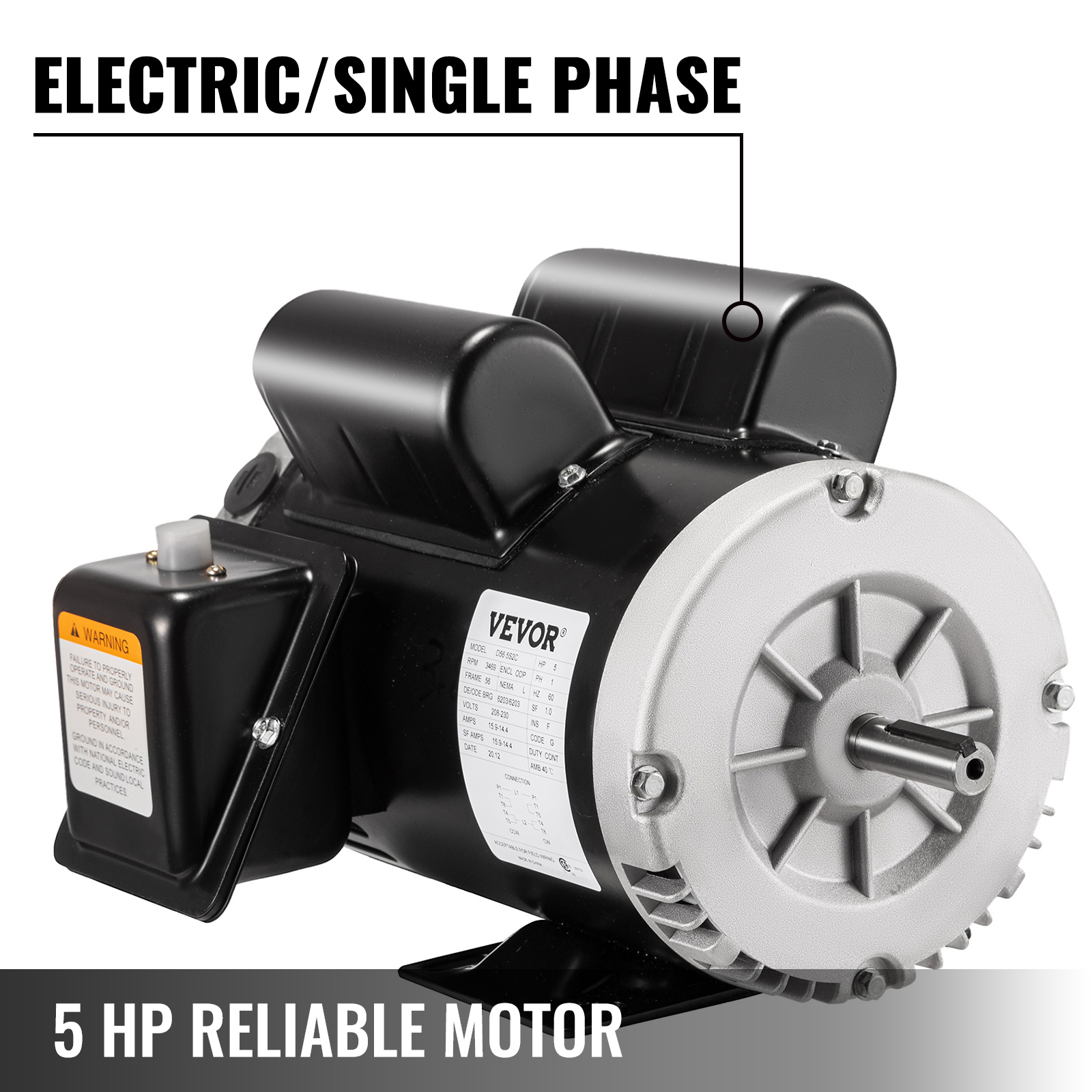New 3.1 KW 5 HP SPL Air Compressor Electric Motor CM05256 Single Phase