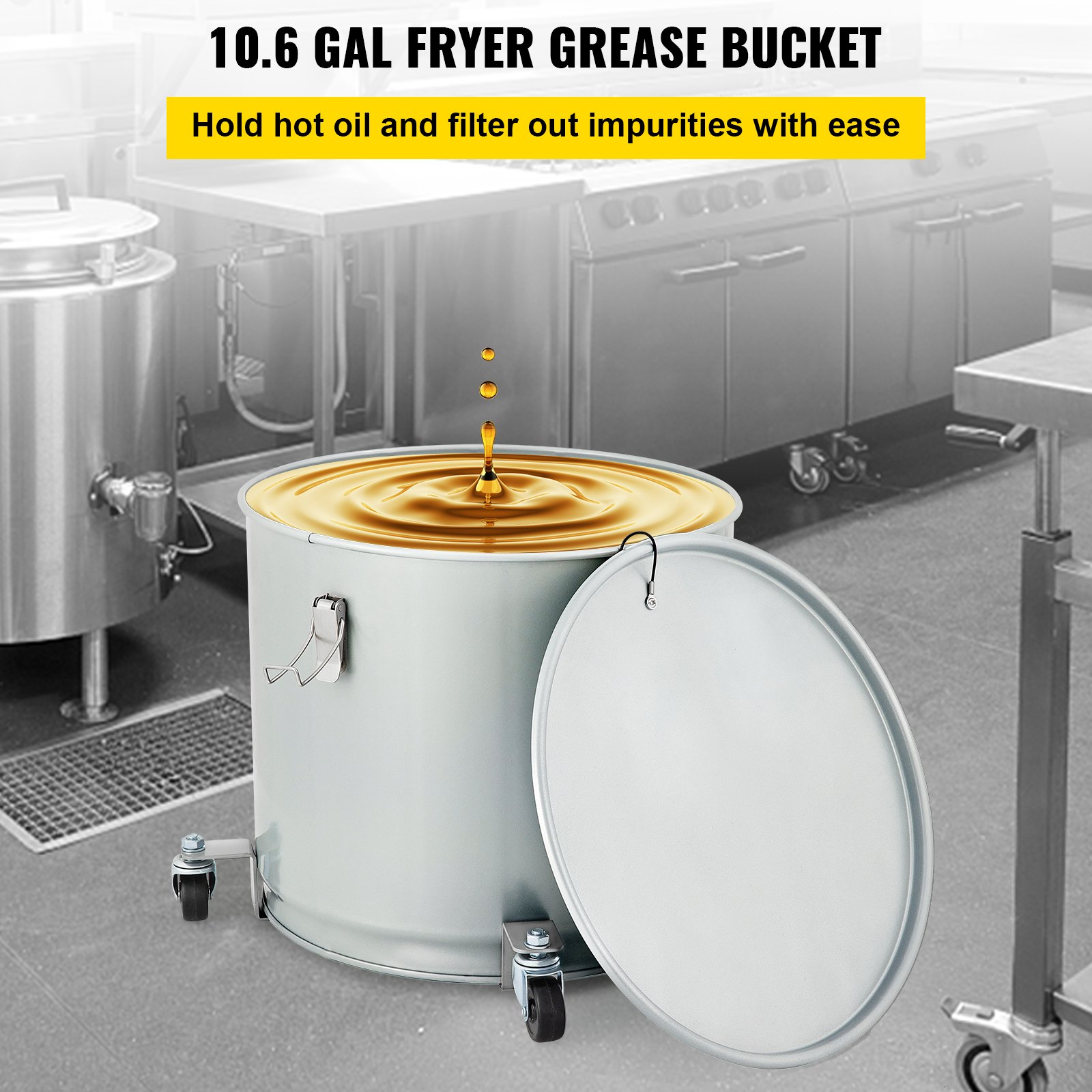 VEVOR Fryer Grease Bucket Oil Disposal Caddy with Caster Base Filter