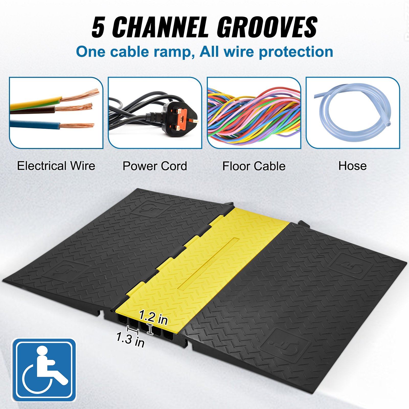 VEVOR 5Channel Cable Protector Ramp 22000lbs Load ADA Compliant Wire ...
