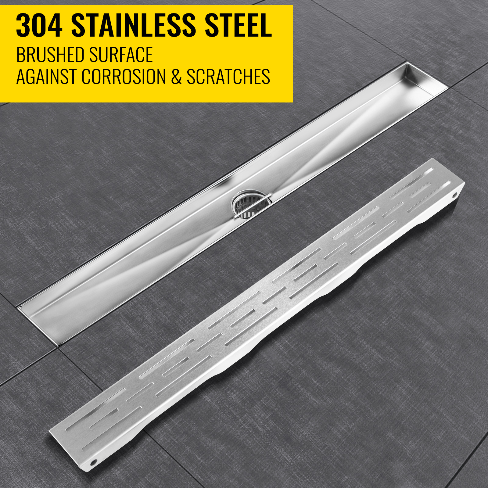VEVOR Linear Drain 304 Stainless Steel 24x2.75inch Linear Tile Drain,30L/Min High Flow Capacity