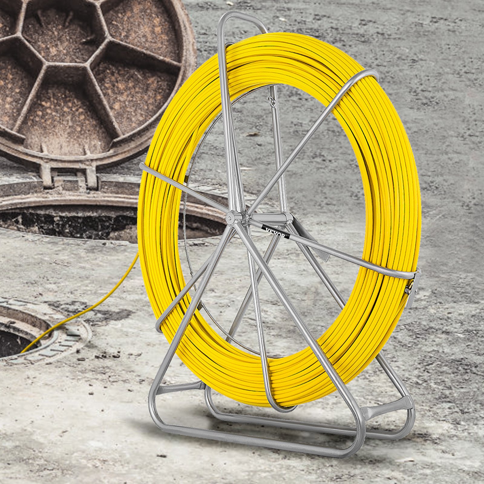 VEVOR VEVOR Fish Tape Fiberglass 6mm 656ft Reel Wire Cable Running Rod