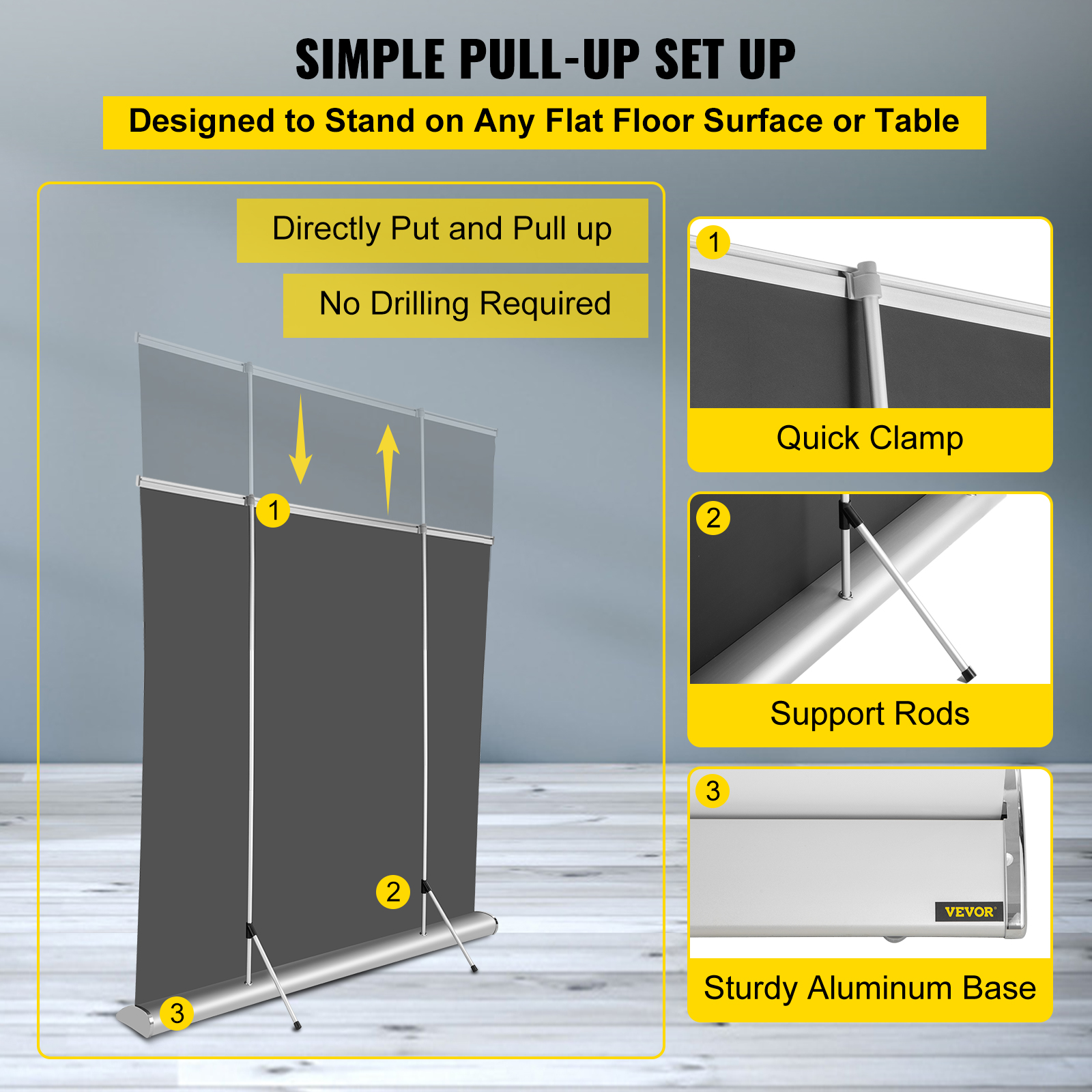 Vevor Pull Up Projector Screen Floor Standing Projector Screen 70" 169