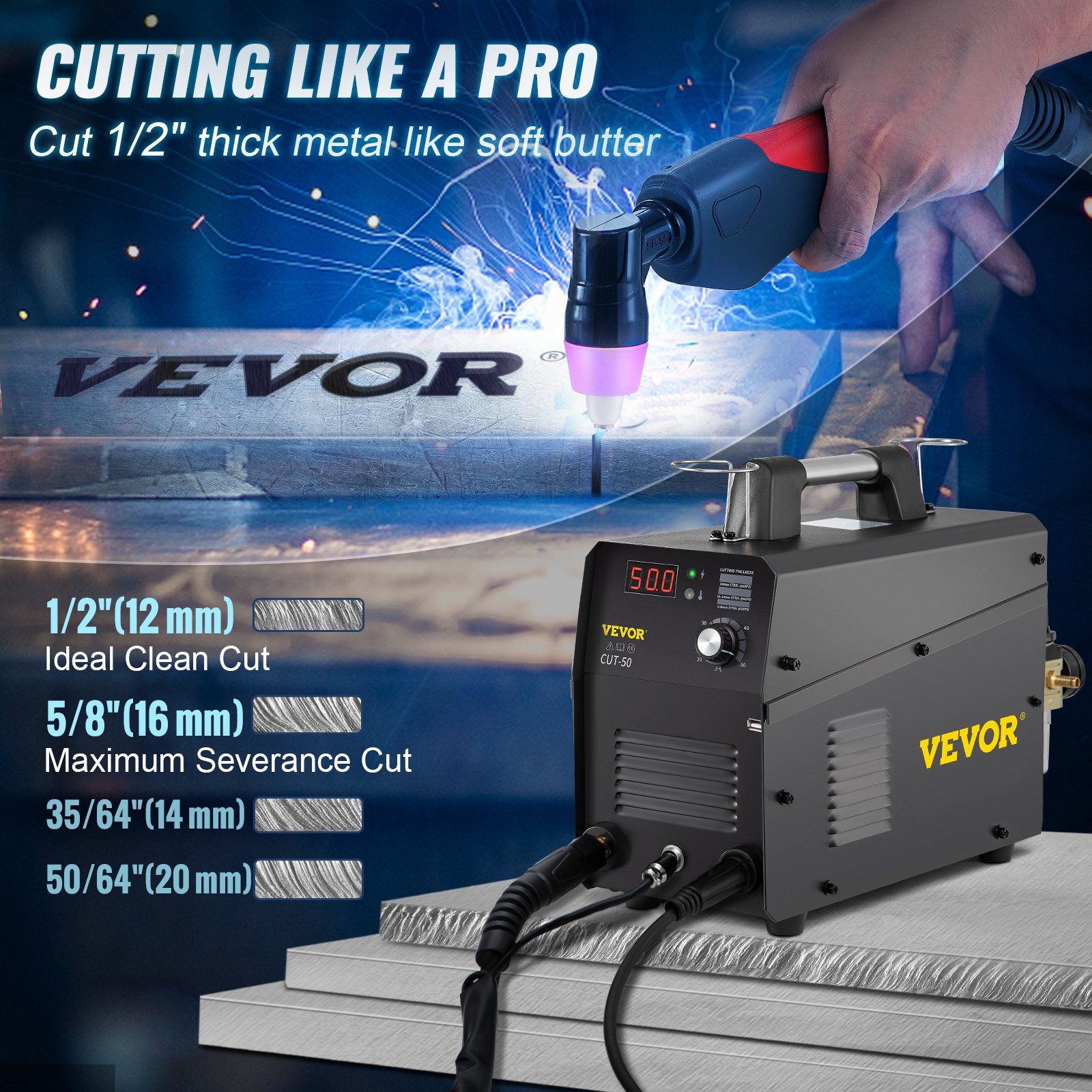 VEVOR Plasma Cutter, 50Amp, Air Cutting Machine with Plasma Torch, 110V