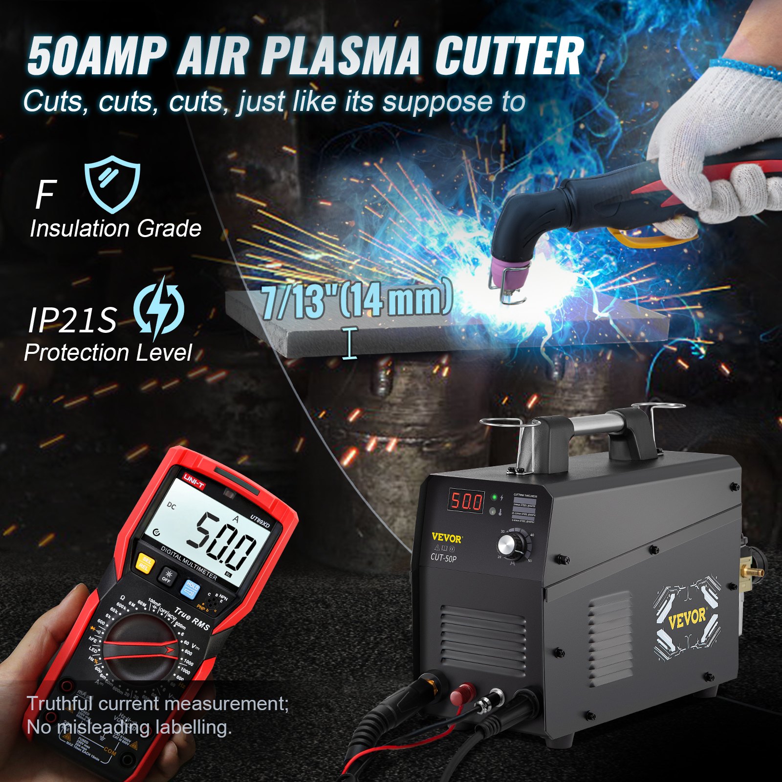 VEVOR Plasma Cutter, 50Amp, NonTouch Pilot Arc Air Cutting Machine