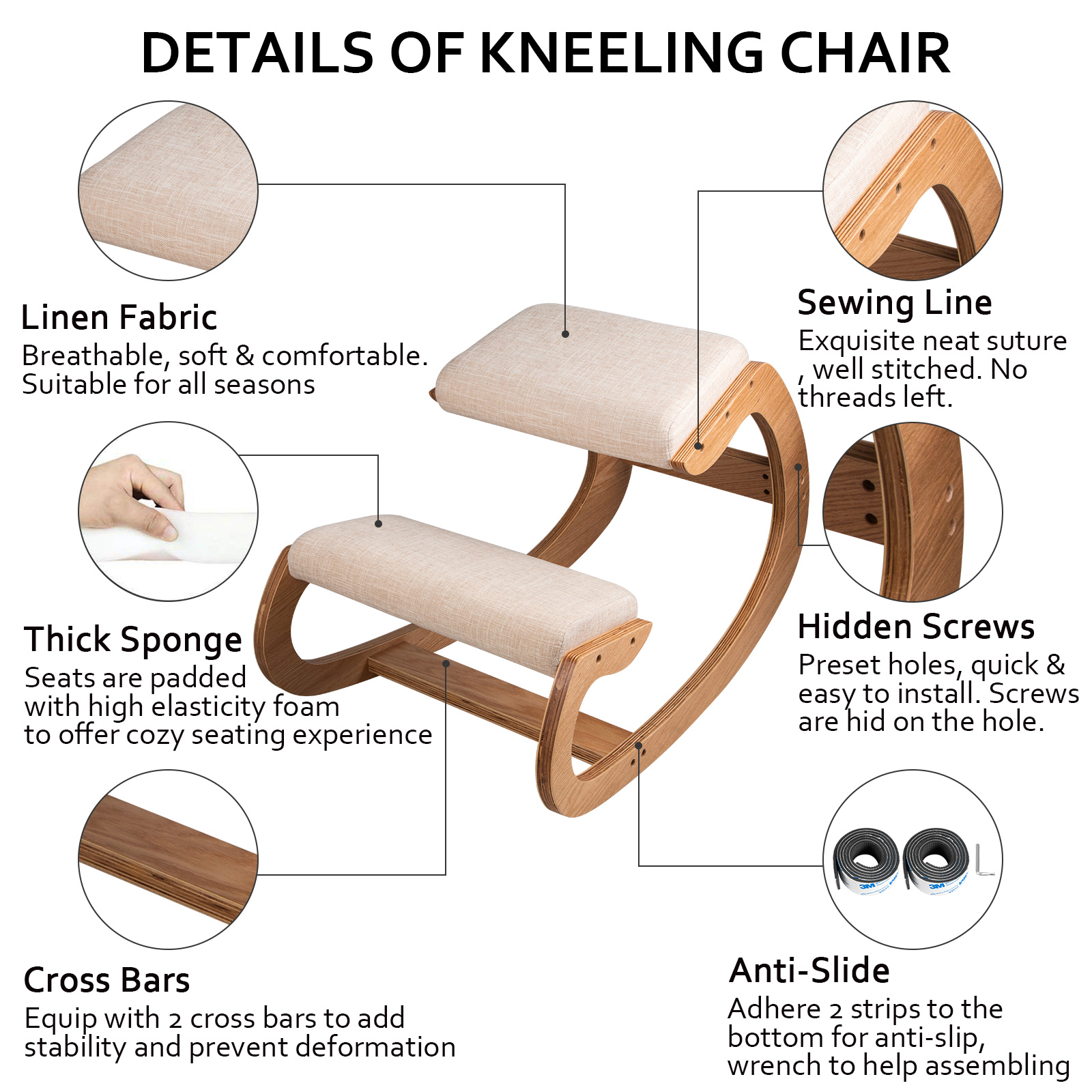 VEVOR Ergonomic Kneeling Chair Wooden Strengthen Muscles Relieve