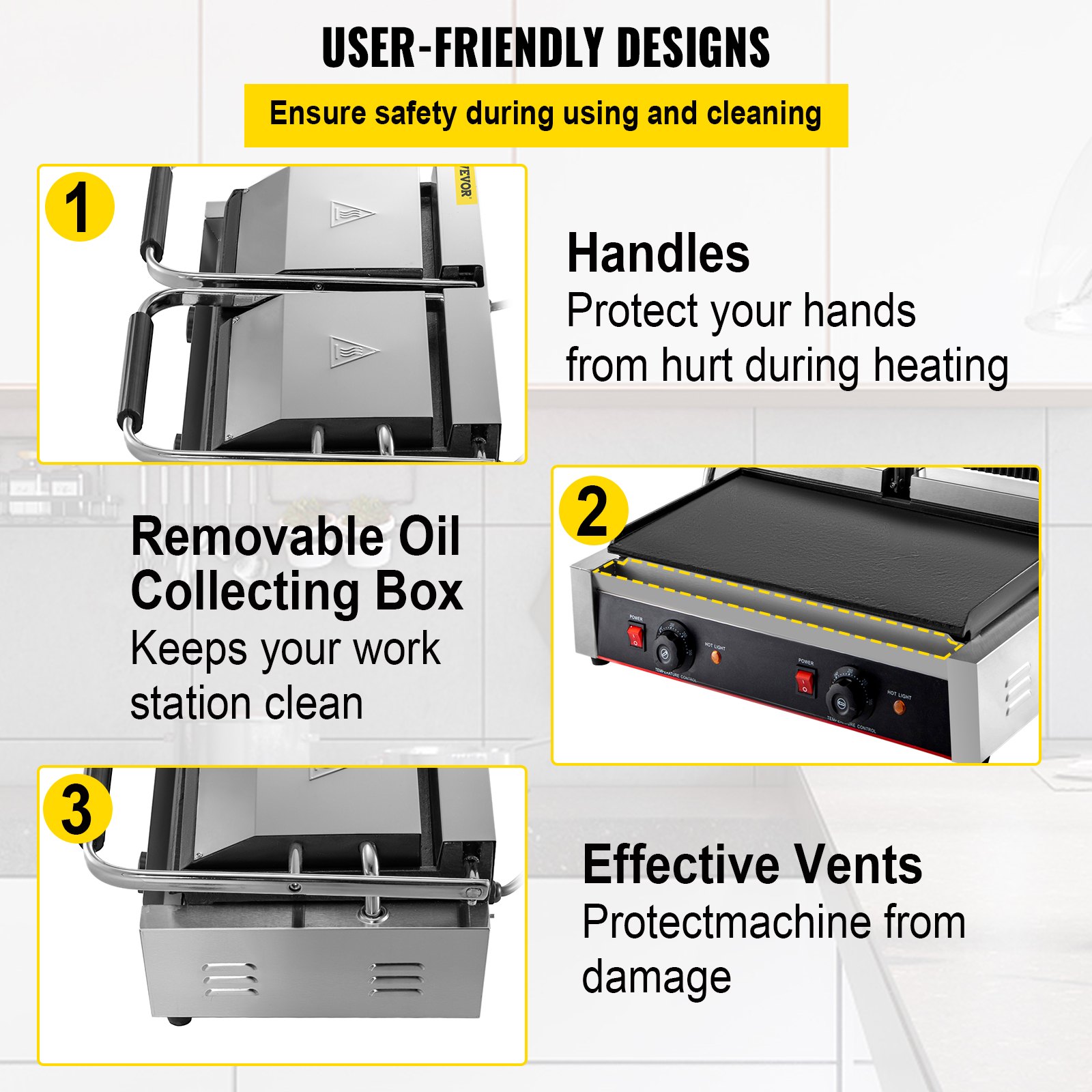 VEVOR Commercial Sandwich Panini Press Grill, 2X1800W Double Flat