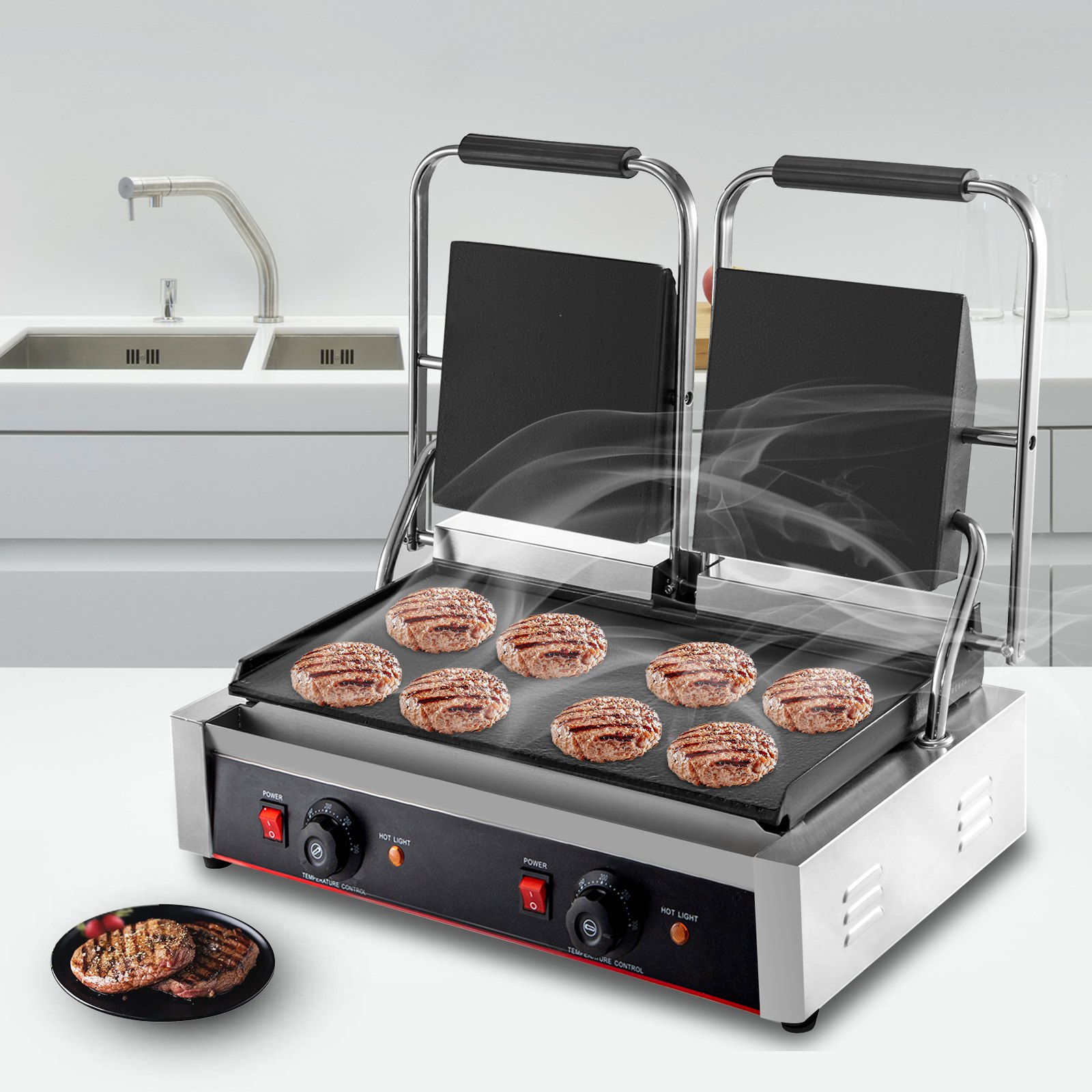 VEVOR Commercial Sandwich Panini Press Grill, 2X1800W Double Flat