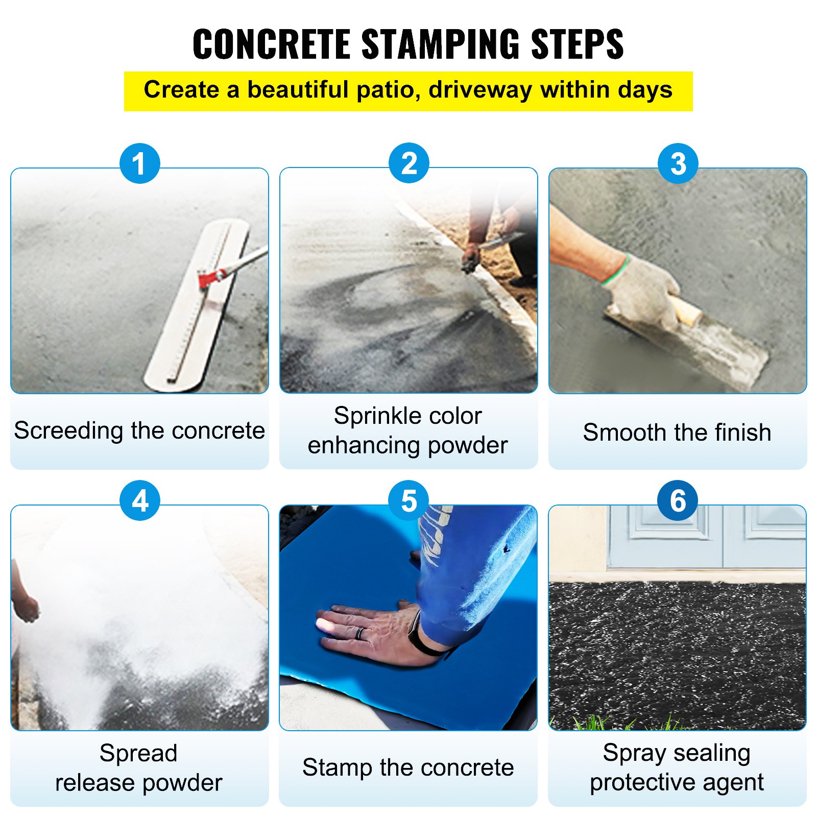 VEVOR Concrete Texturing Skin Concrete Stamp Mat 18" x 18" Blue for