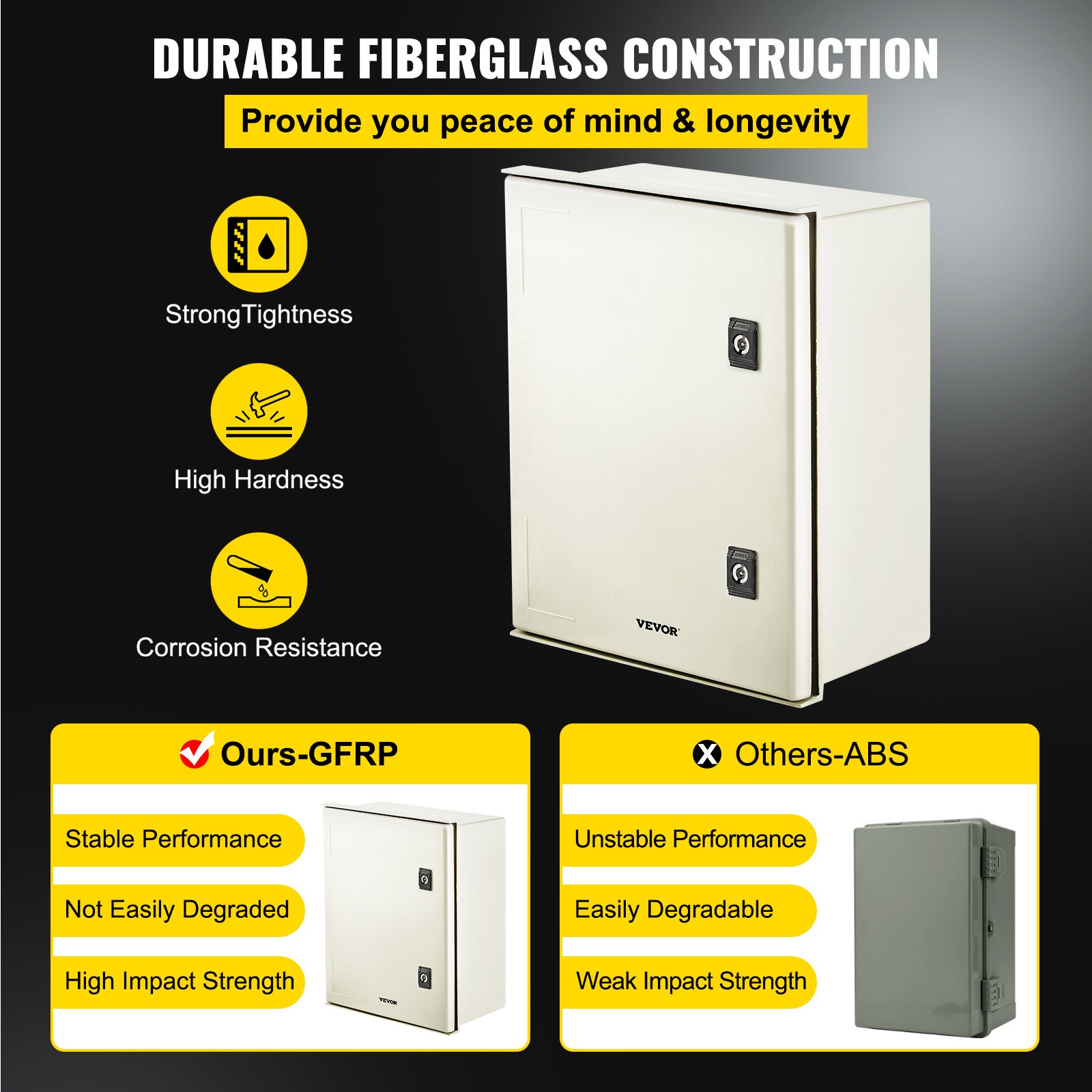 VEVOR NEMA Steel Enclosure, 16 x 12 x 8'' NEMA 4X Fiberglass Electrical