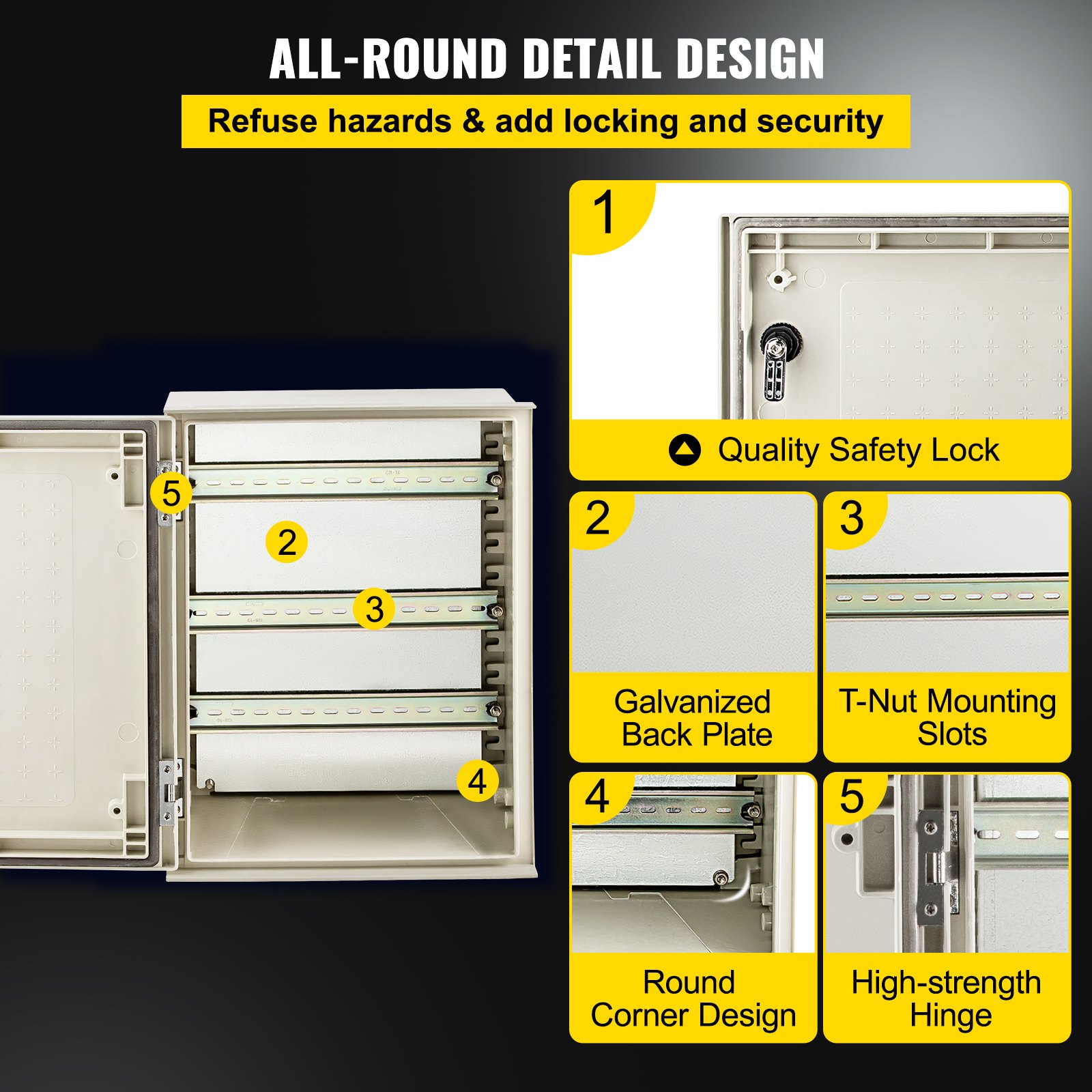 VEVOR NEMA Steel Enclosure, 16 x 12 x 8'' NEMA 4X Fiberglass Electrical