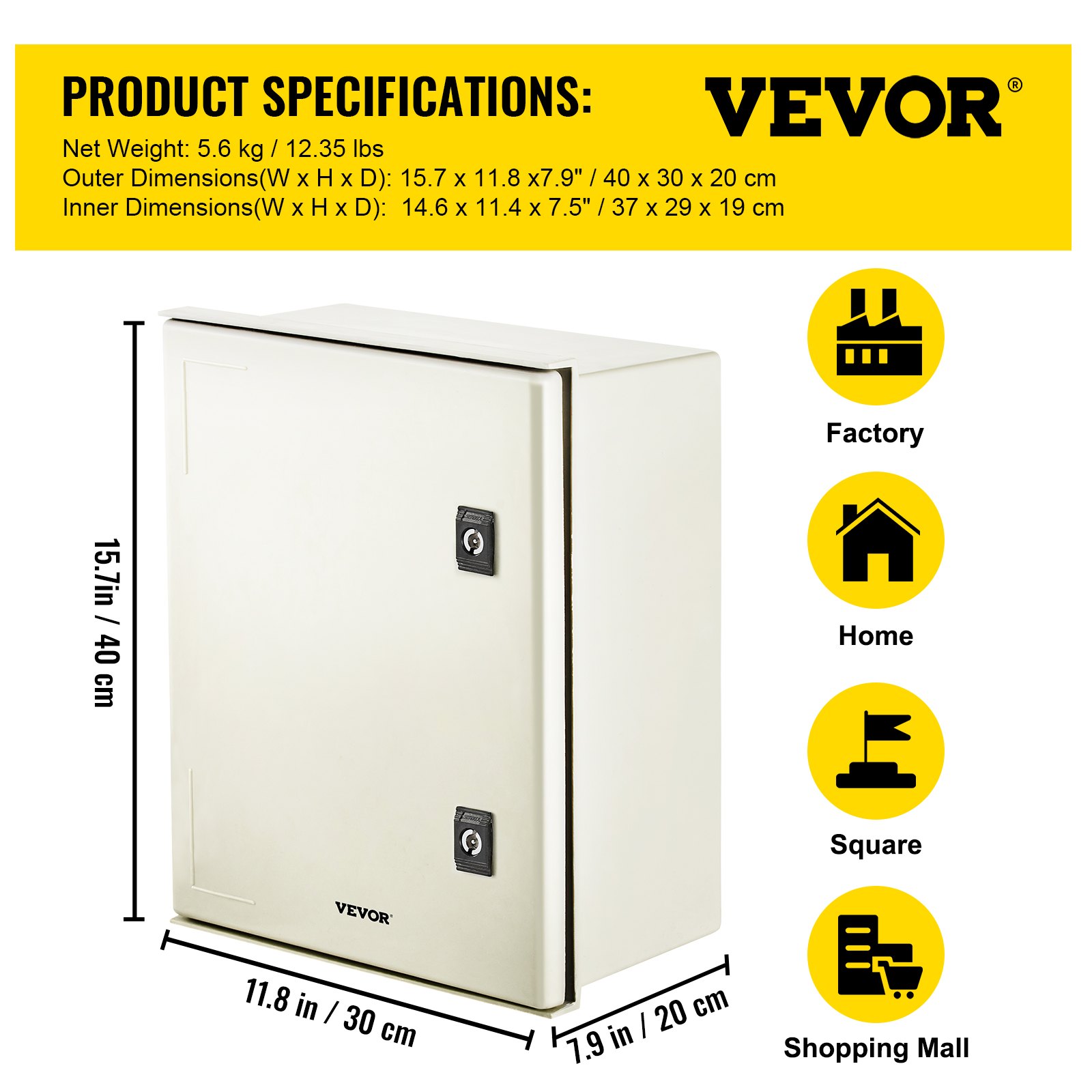 VEVOR NEMA Steel Enclosure, 16 x 12 x 8'' NEMA 4X Fiberglass Electrical