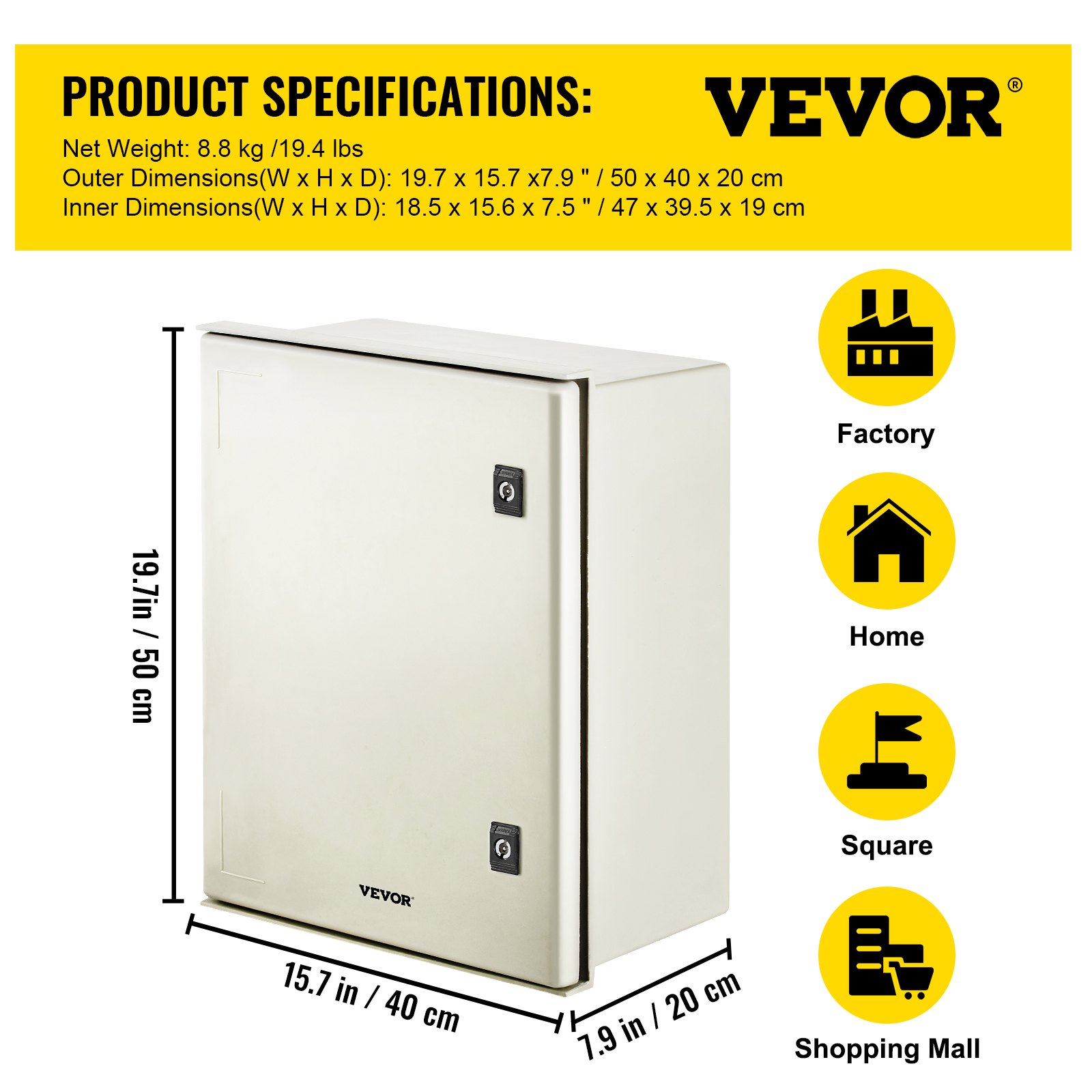 VEVOR NEMA Enclosure, 20 x 16 x 8 inches, NEMA 4X Fiberglass Steel
