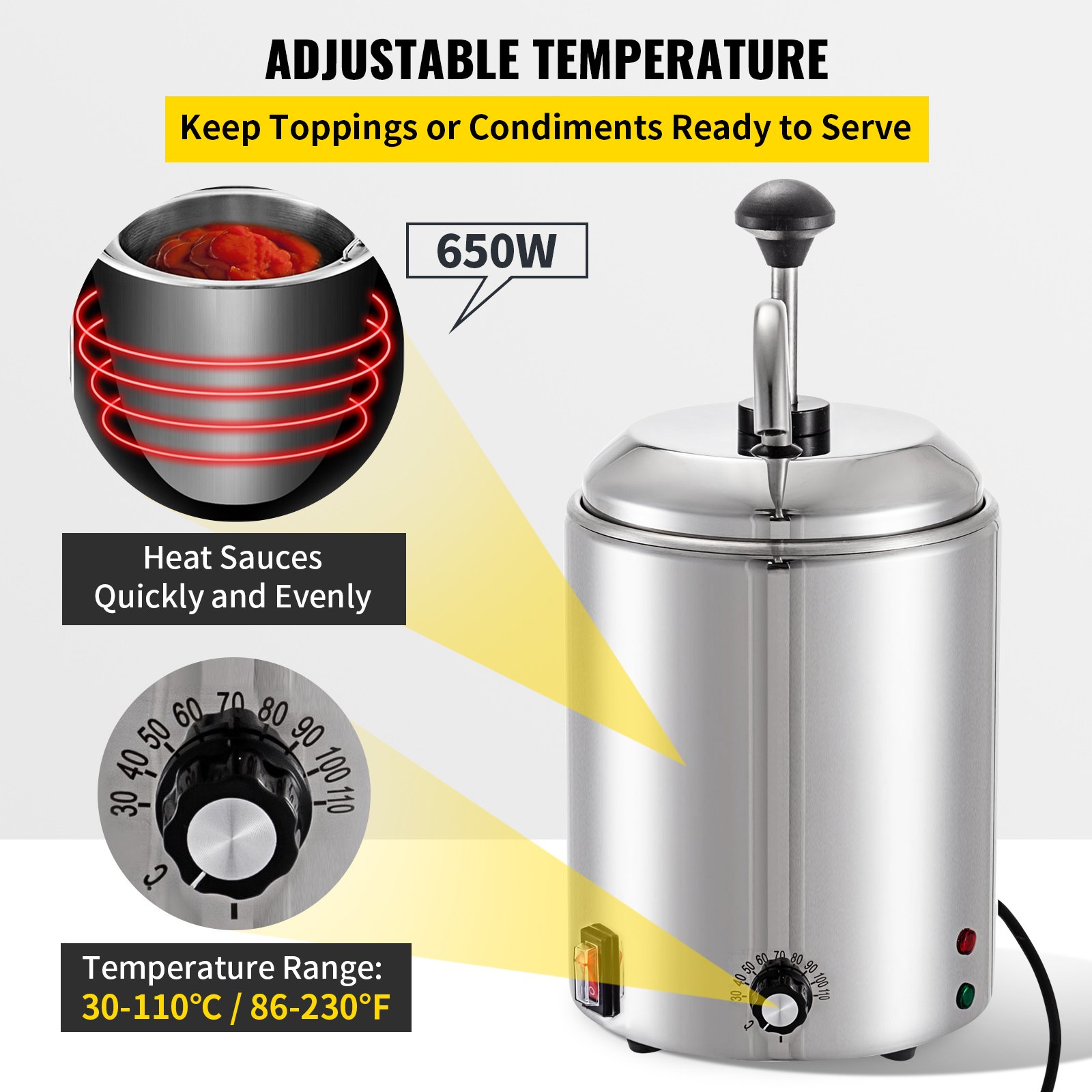 VEVOR Cheese Dispenser with Pump 650W 2.64 Qt Capacity Stainless Steel ...