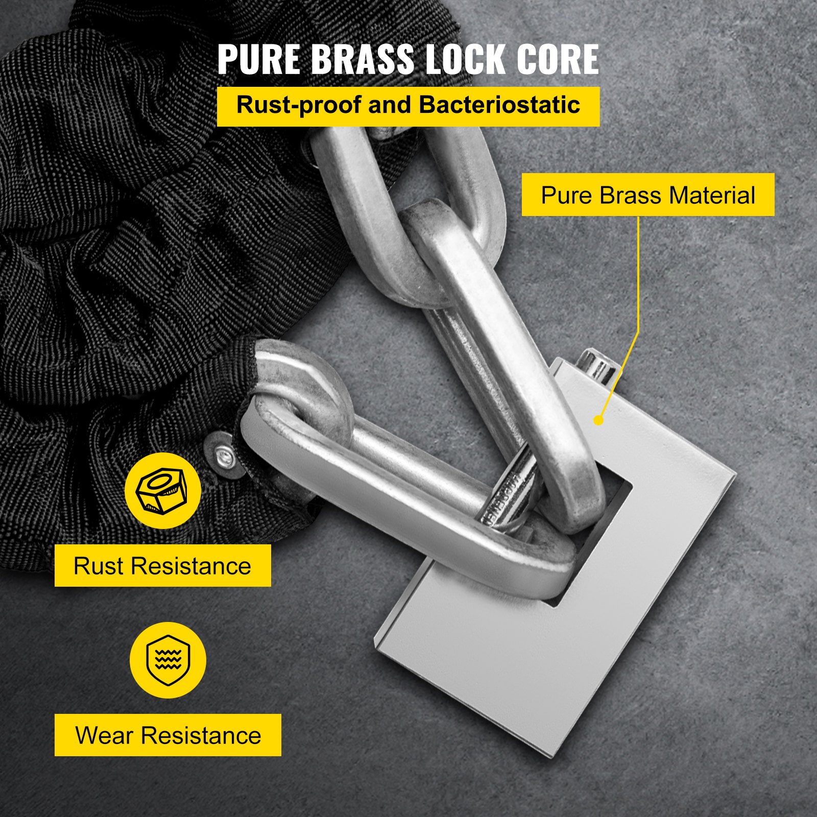VEVOR Heavy Duty Chain Lock, 3/5 Inch x 5.58 Feet Security Chain Lock