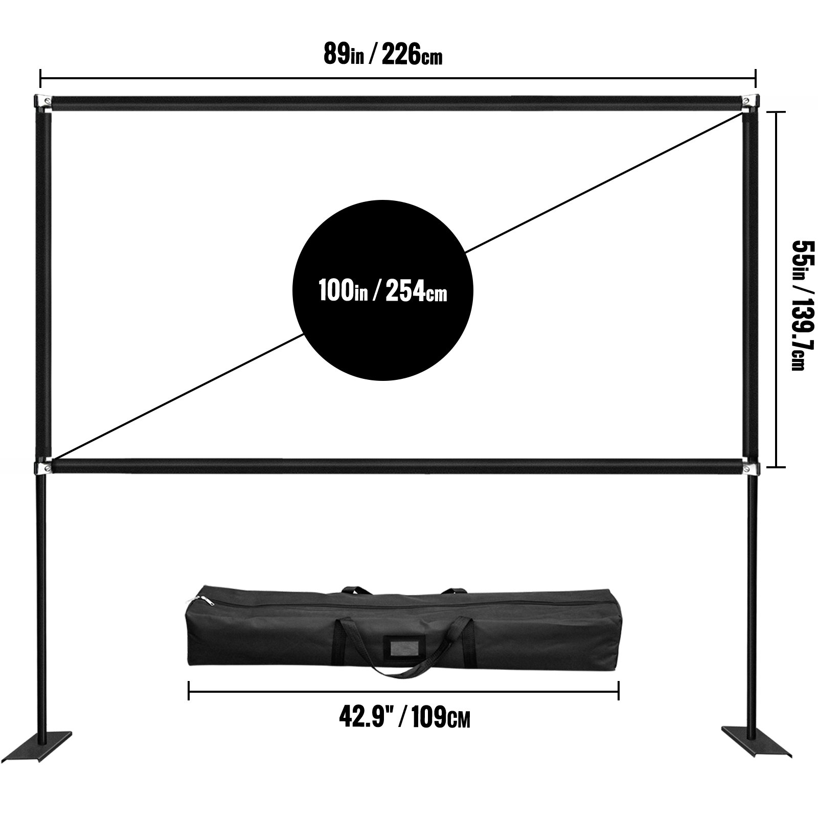 VEVOR Projector Screen with Stand 100inch Portable Movie Screen 169 4K