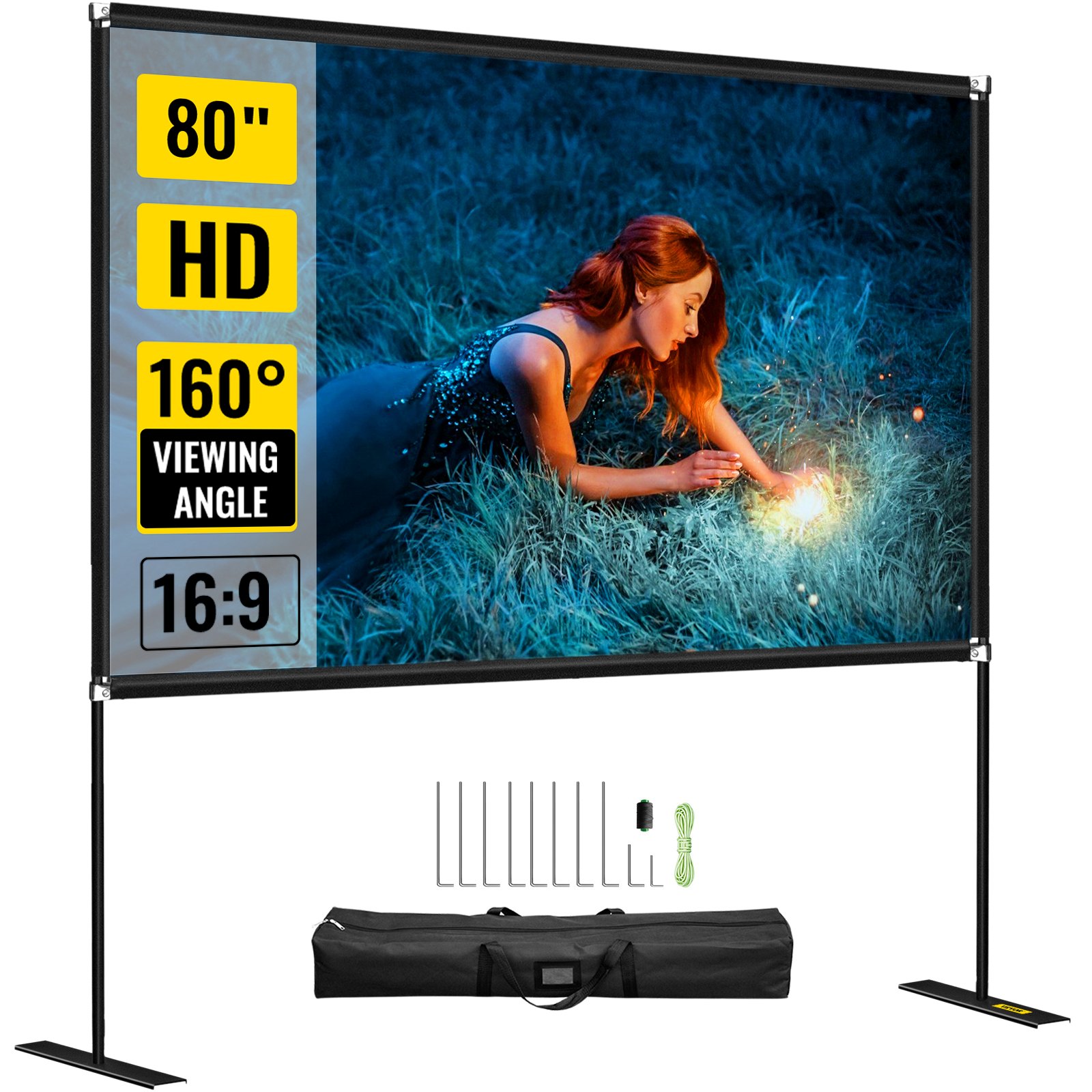 VEVOR Movie Screen with Stand 80inch Portable Projector Screen 169 4K HD Wide Angle Outdoor