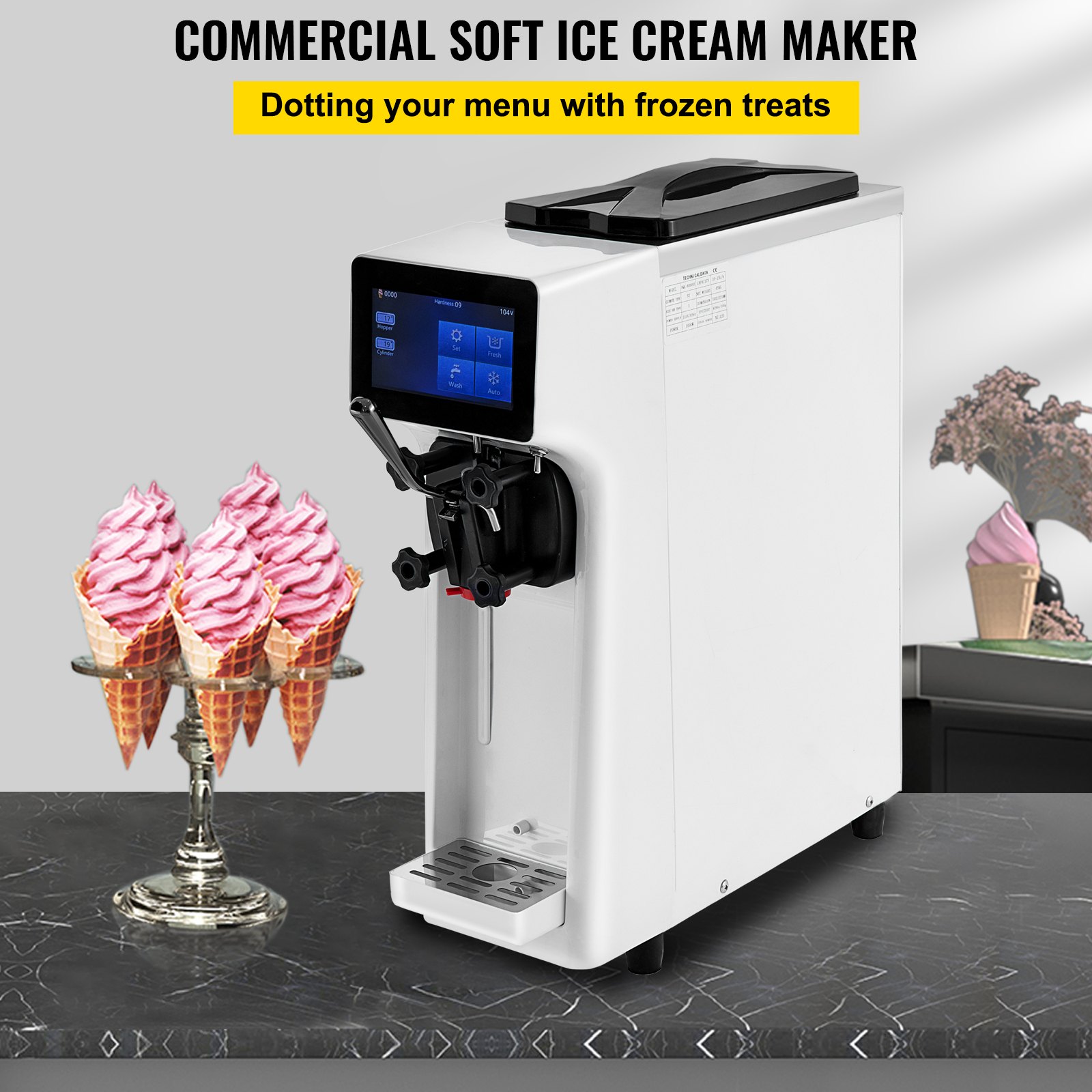 Vevor Commercial Ice Cream Maker 10 20lh Yield 1000w Countertop Soft Serve Machine With 45l 1496