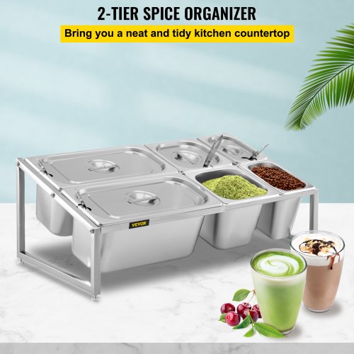 VEVOR Expandable Spice Rack Seasoning Holder 2 Tiers with 6 Pans in 3