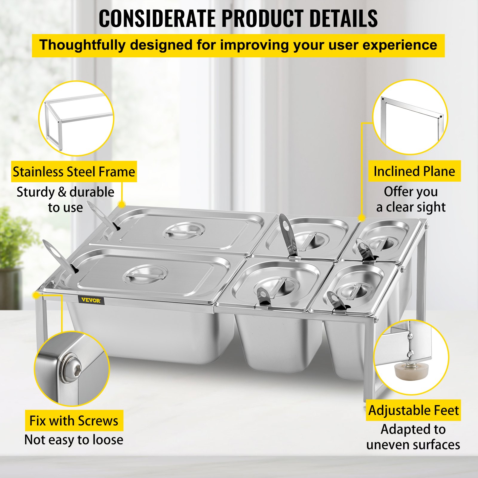 VEVOR Expandable Spice Rack Seasoning Holder 2 Tiers with 6 Pans in 3