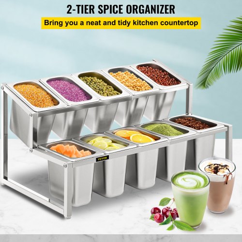 VEVOR Expandable Spice Rack Seasoning Organizer Inclined 2 Tiers w/ 10