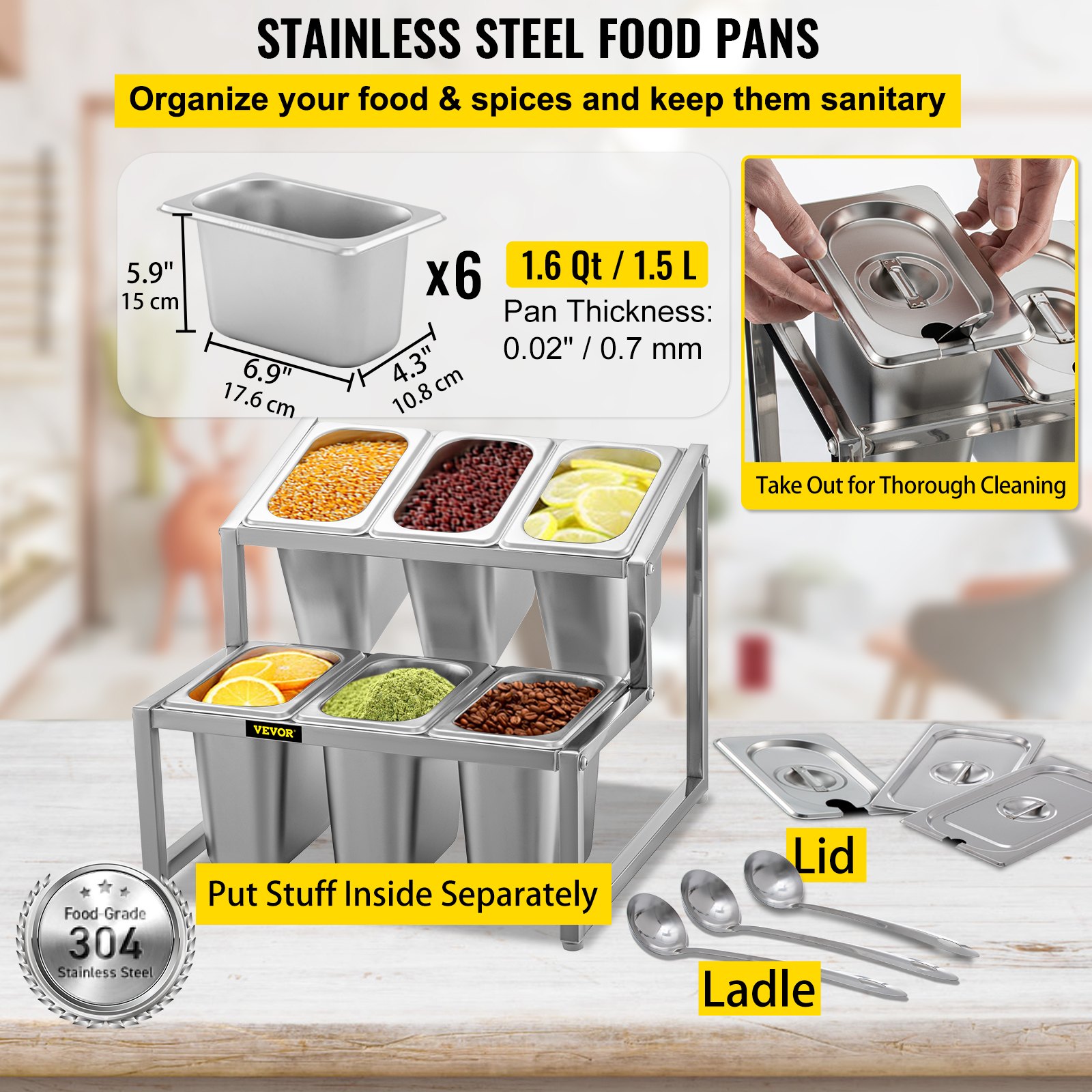 VEVOR Expandable Spice Rack Seasoning Organizer Holder 2 Tiers with 6 1