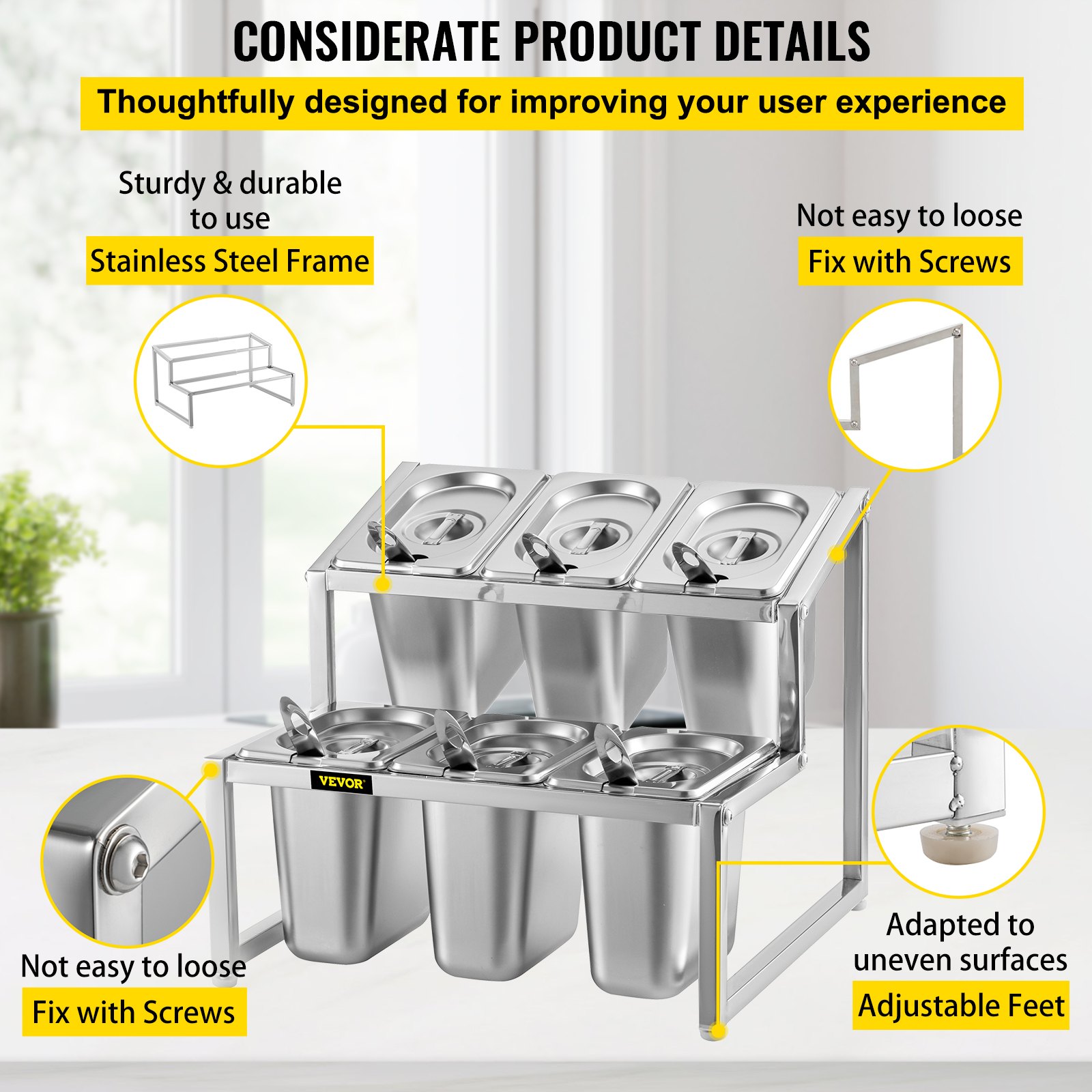 VEVOR Expandable Spice Rack Seasoning Organizer Holder 2 Tiers with 6 1