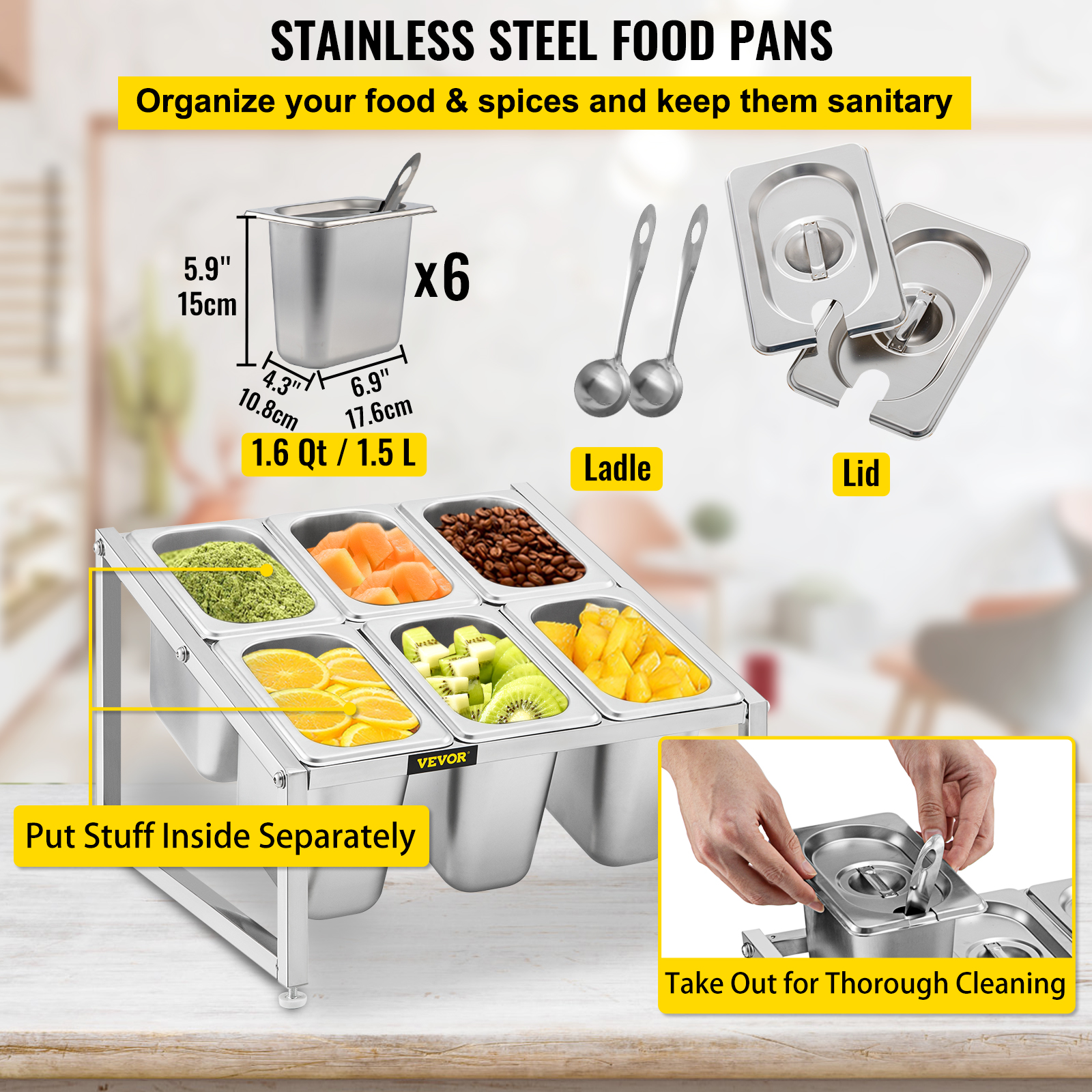 VEVOR Expandable Spice Rack Seasoning Organizer Holder 2 Tiers with 6 1