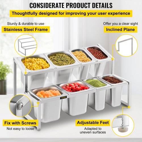 VEVOR Expandable Spice Rack Seasoning Organizer 2 Tiers with 8 Pans in