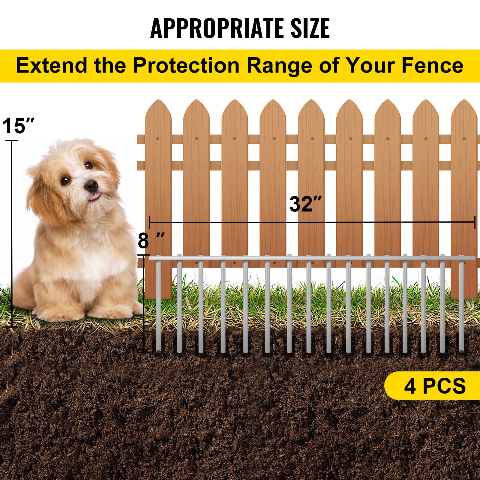 VEVOR 4 Pack Animal Barrier, 8"x32" Dog Fence Barrier, Q235 Iron No