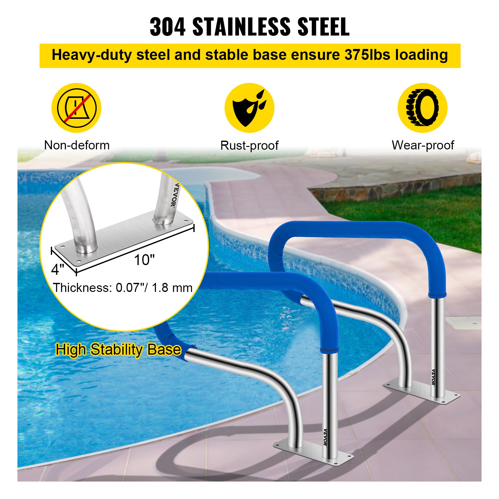 VEVOR Pool Handrail, 32 X 22.5 Swimming Pool Stair Rail, 304 Stainless ...